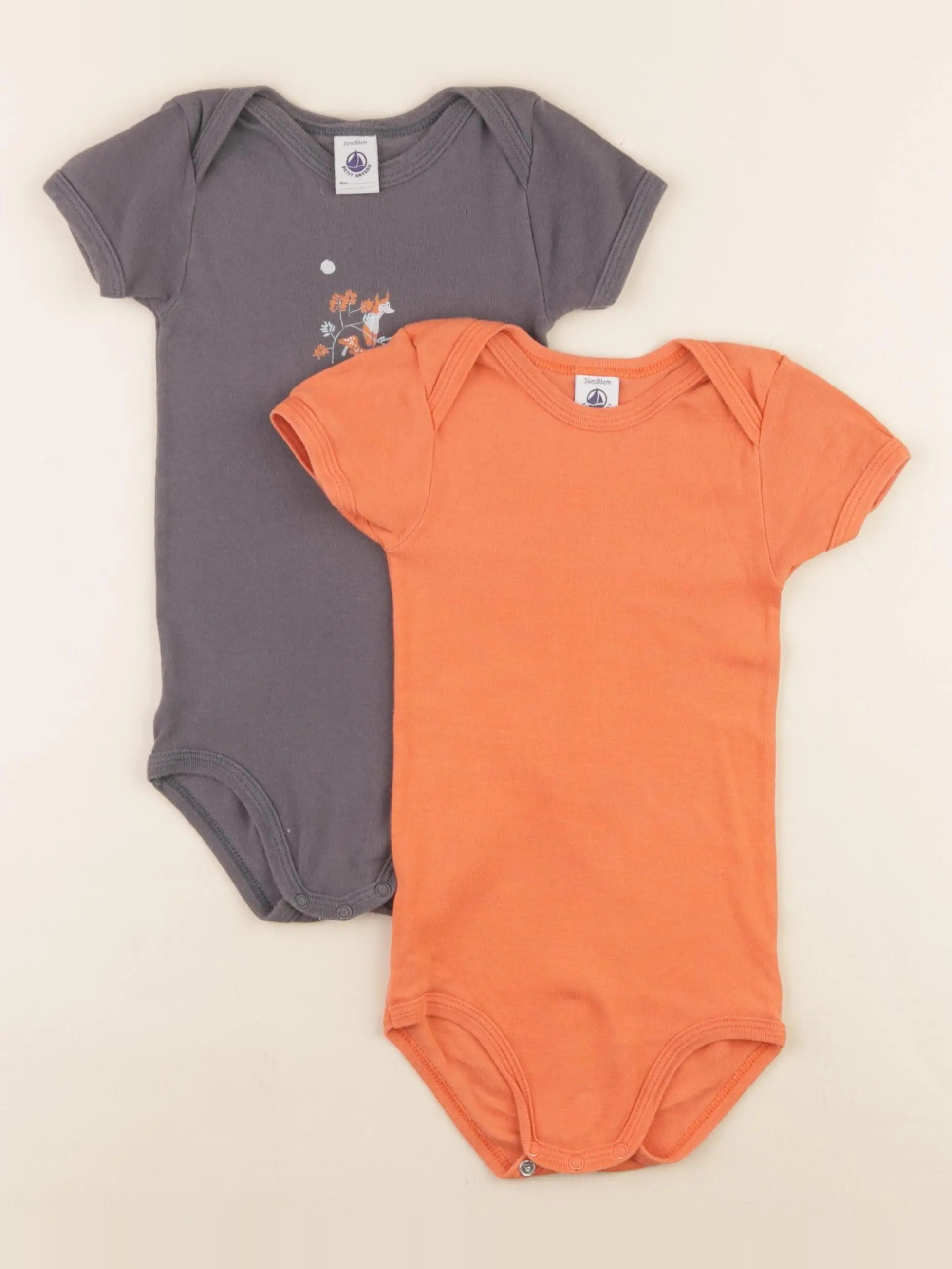 Petit Bateau - body orange, gris - 24 mois