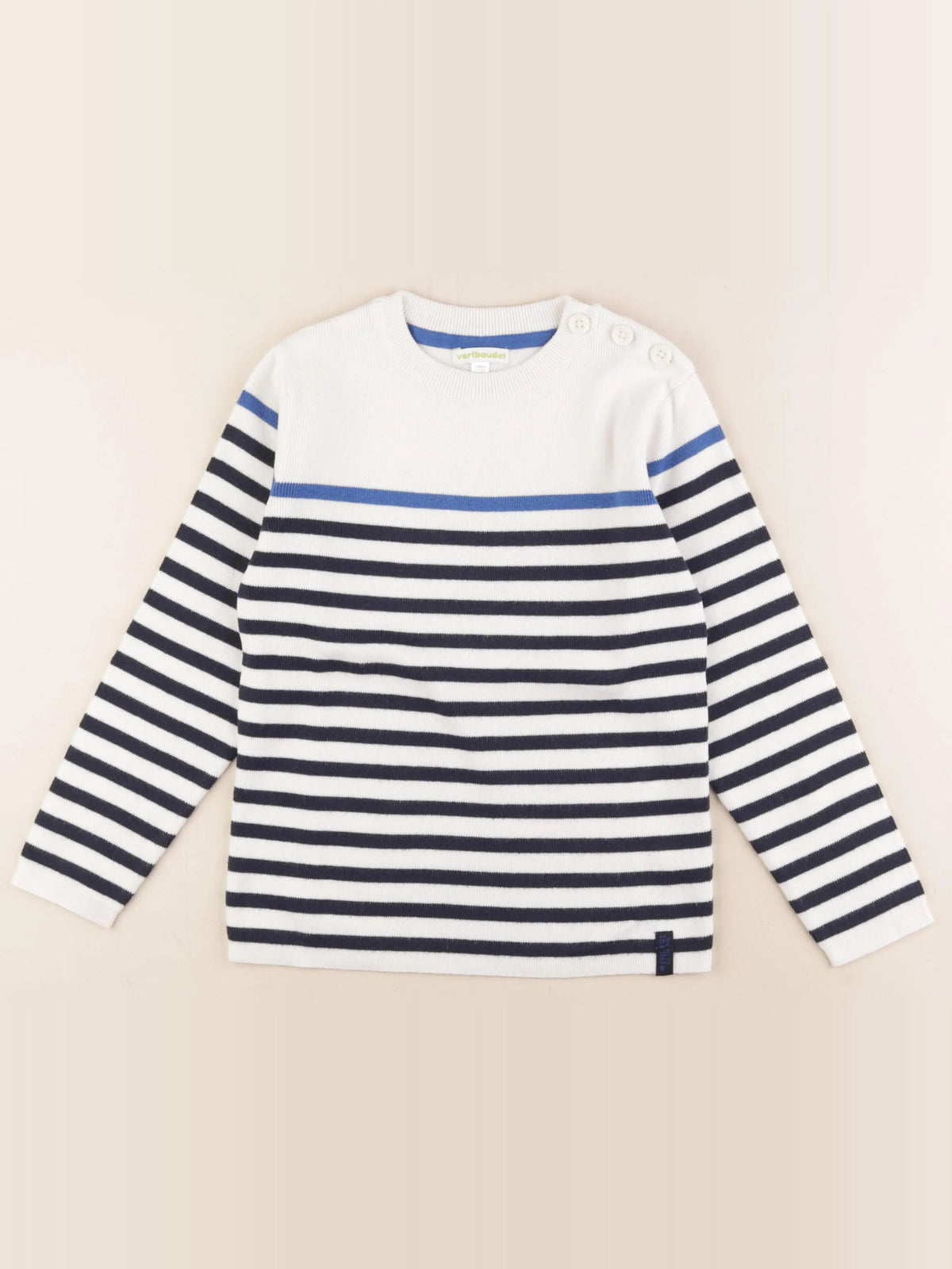 Vertbaudet - pull blanc, bleu - 8 ans