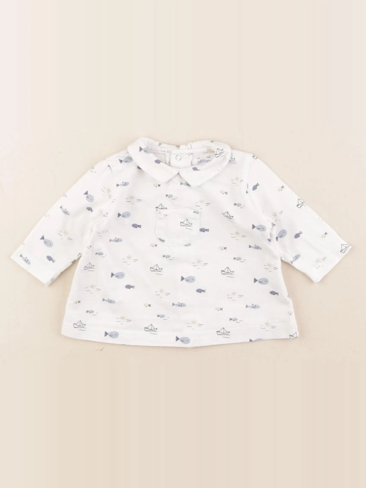 Boutchou - tee-shirt blanc, bleu - 3 mois