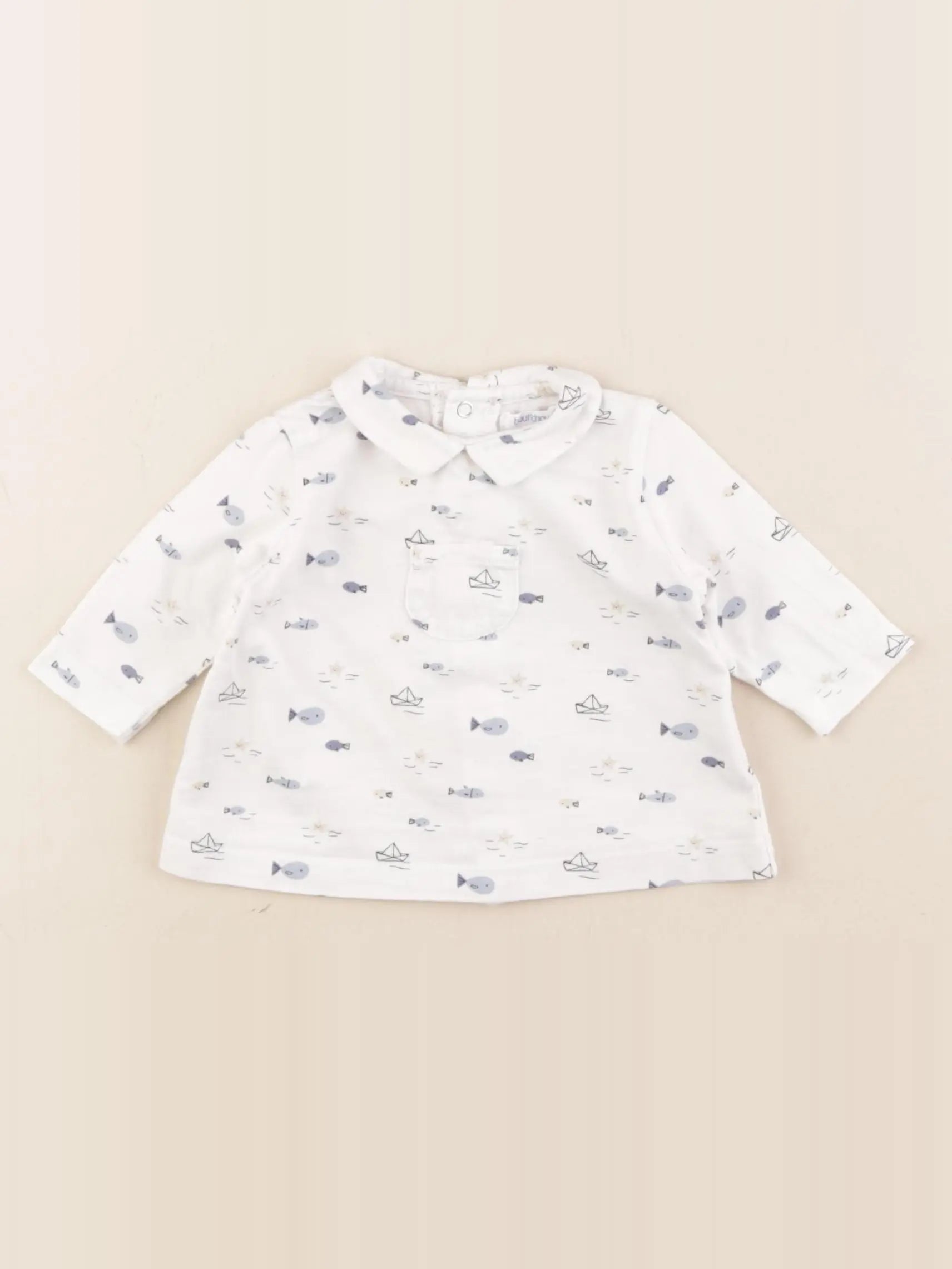 Boutchou - tee-shirt blanc, bleu - 3 mois