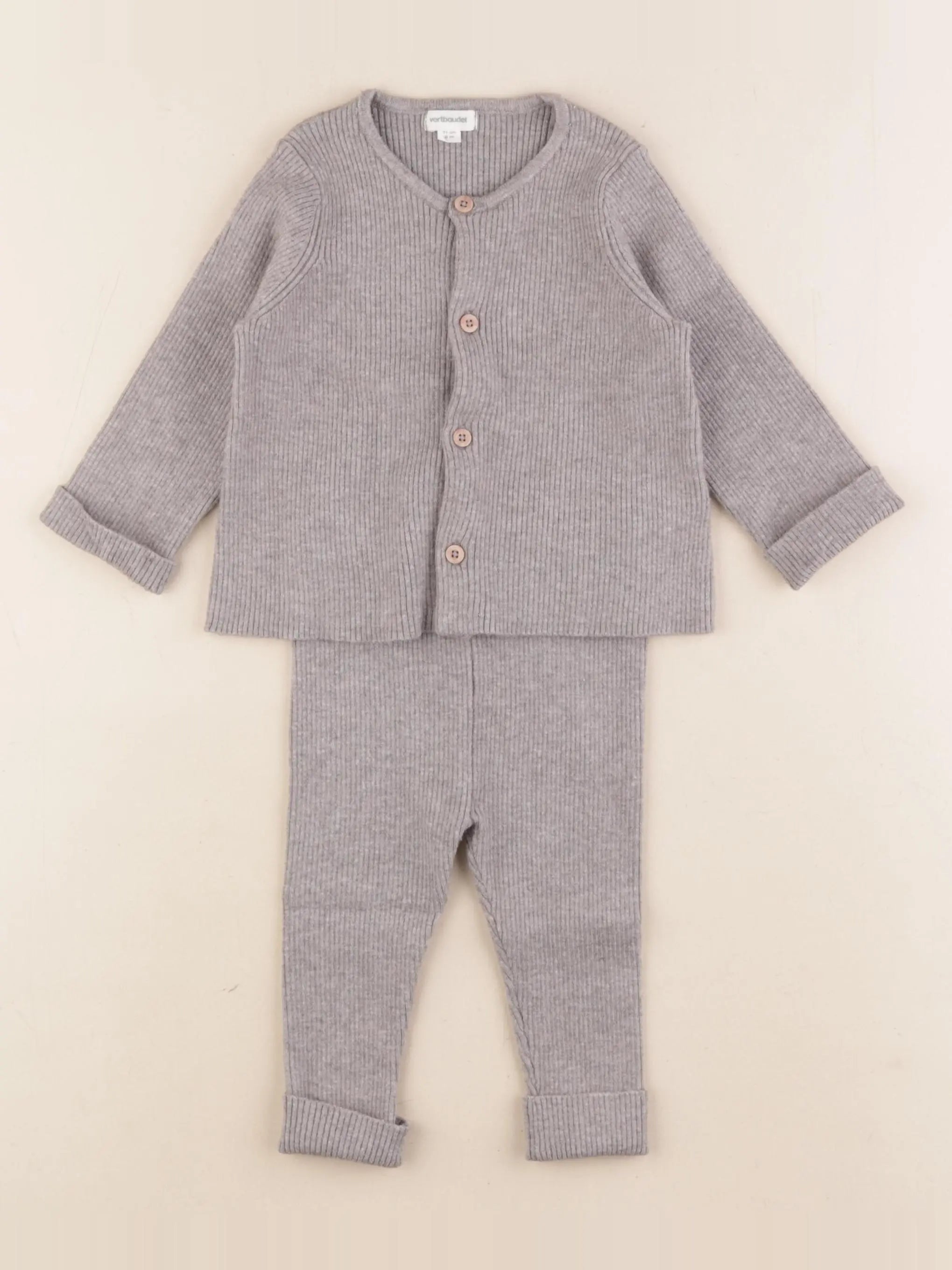 Vertbaudet - ensemble gris - 9 mois