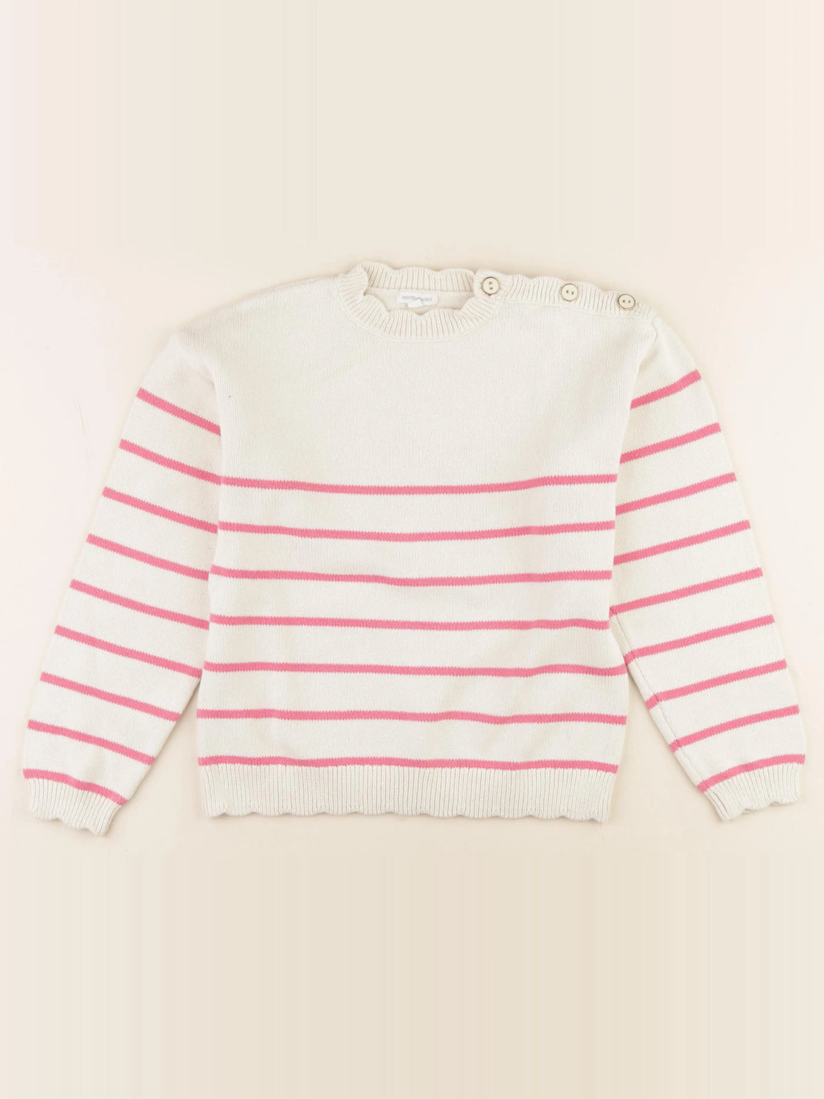 Vertbaudet - pull beige, rose - 10 ans