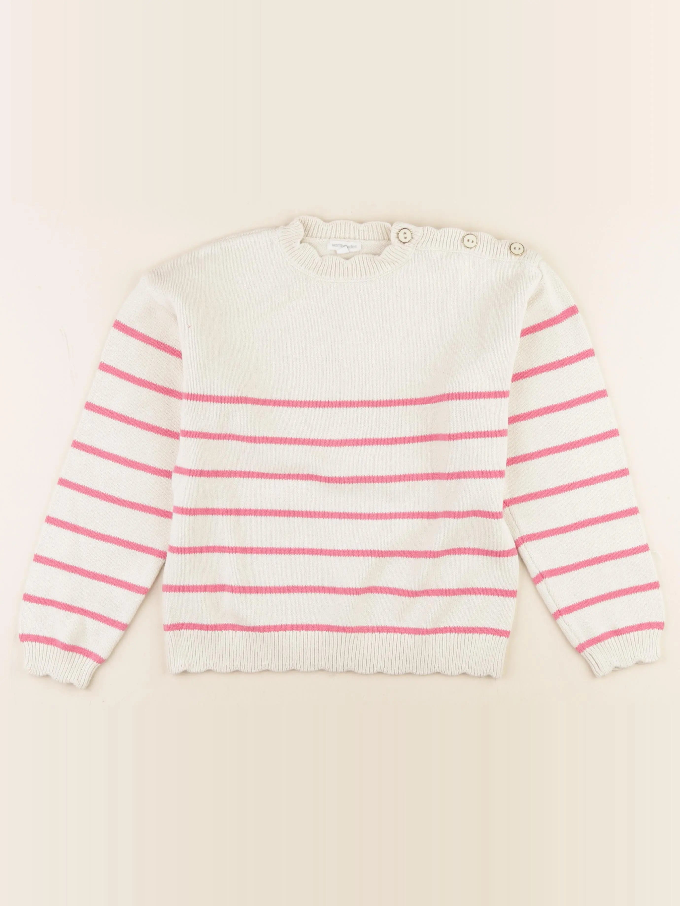 Vertbaudet - pull beige, rose - 10 ans