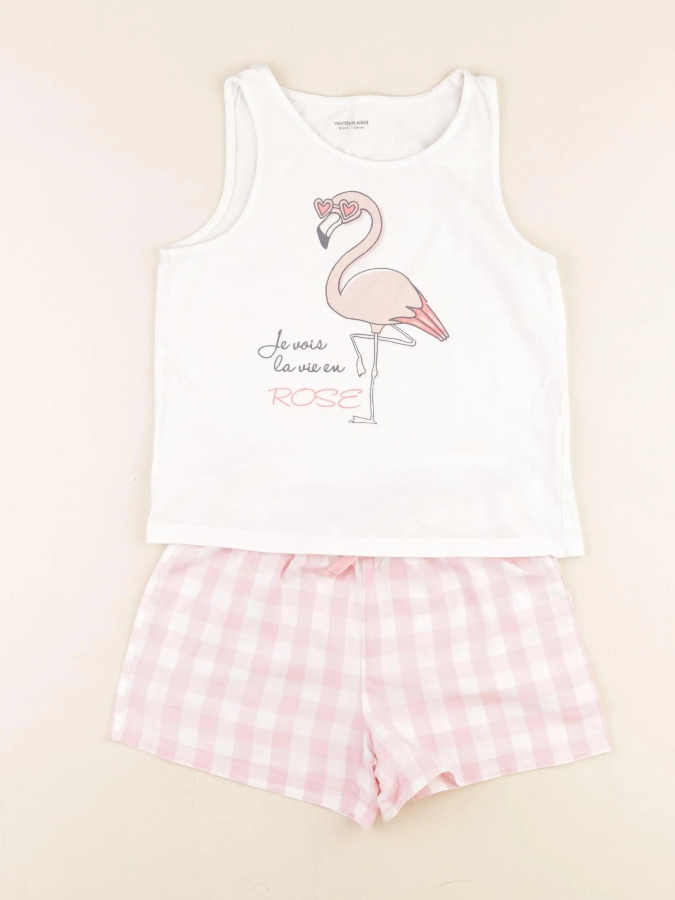 Vertbaudet - pyjama coton blanc, rose - 8 ans