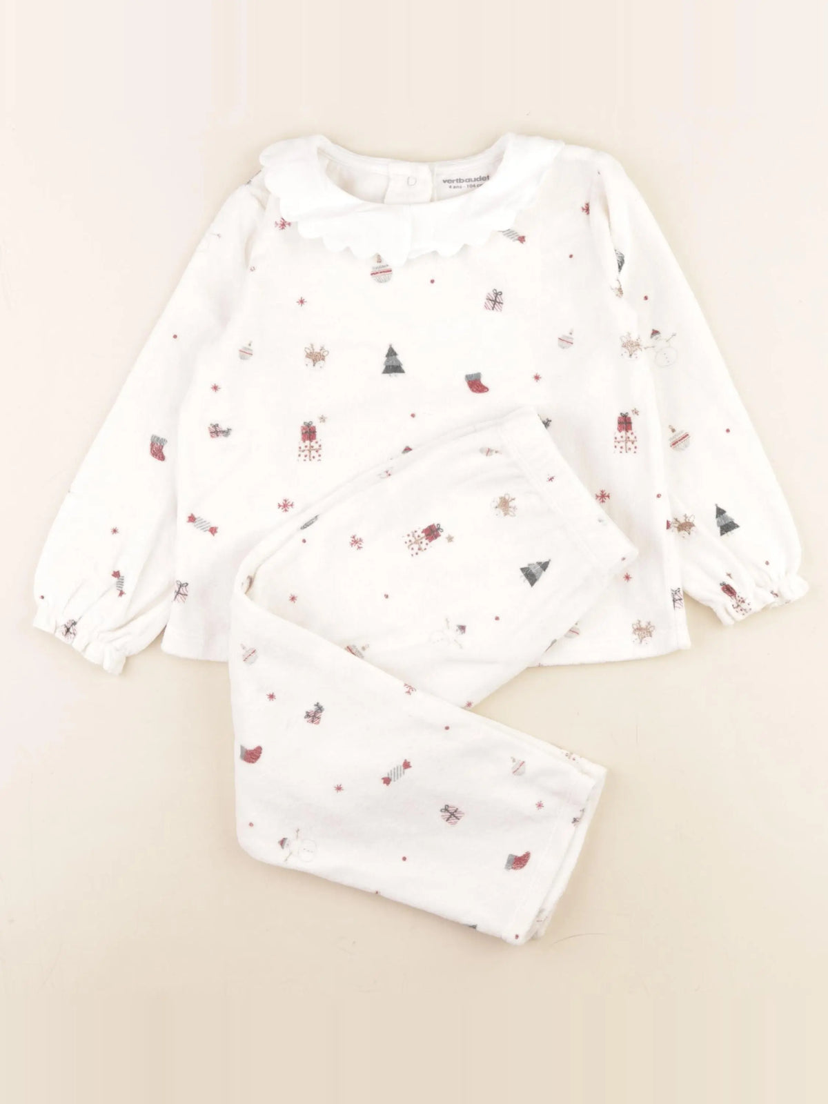 Vertbaudet - pyjama velours blanc - 4 ans