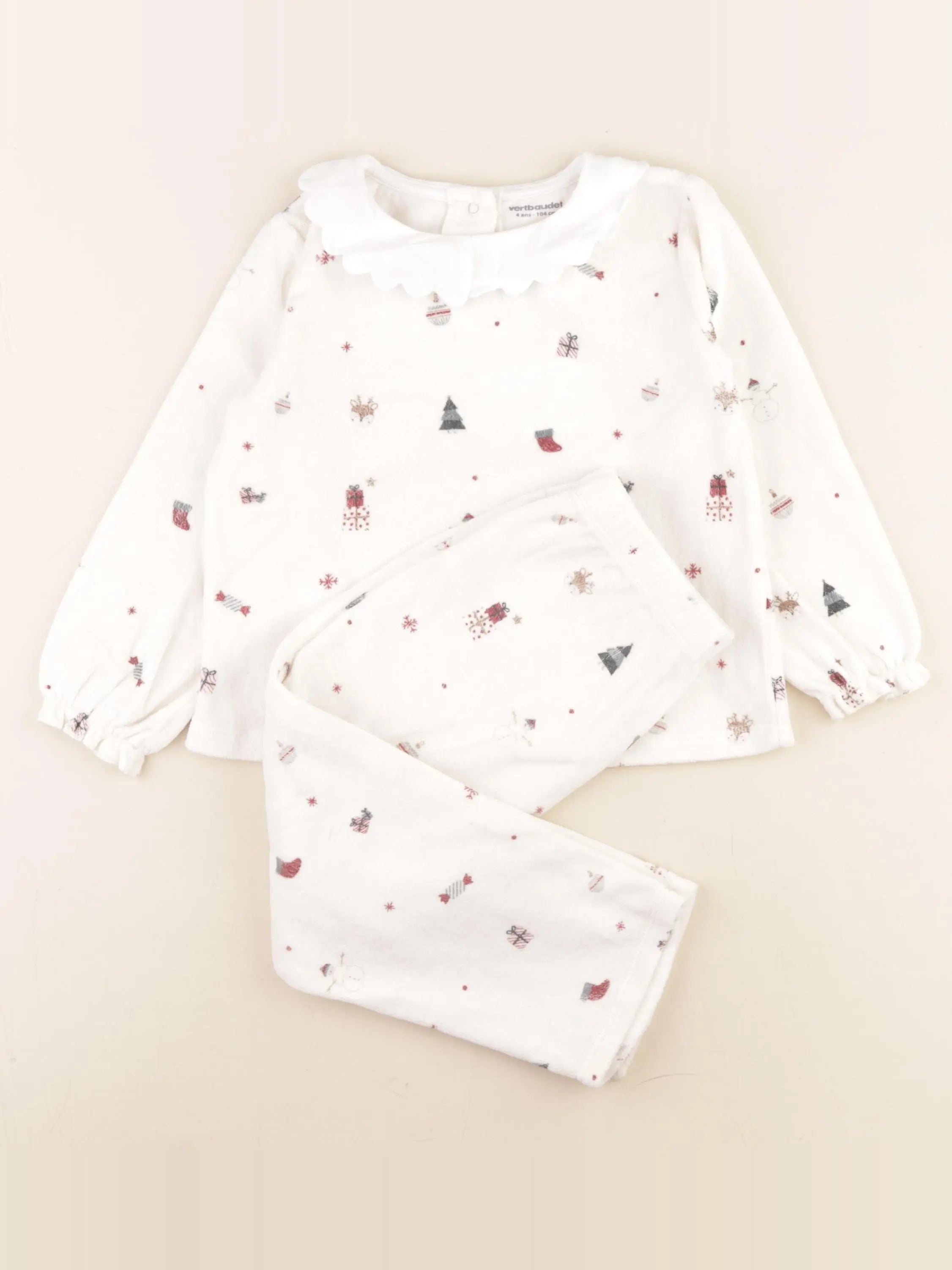 Vertbaudet - pyjama velours blanc - 4 ans