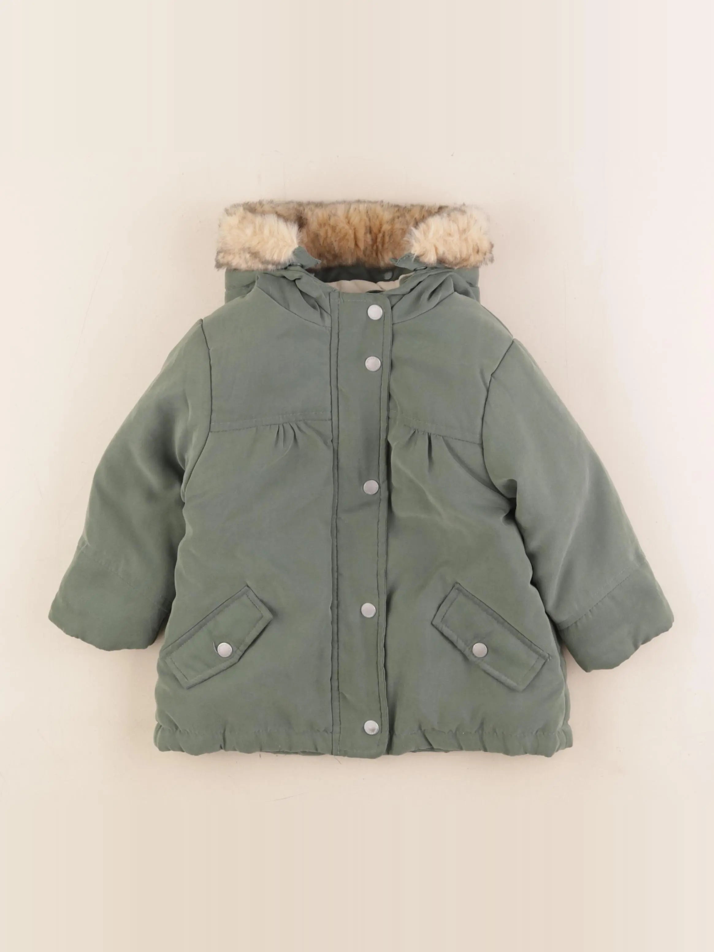 Vertbaudet - manteau doublure amovible vert - 18 mois