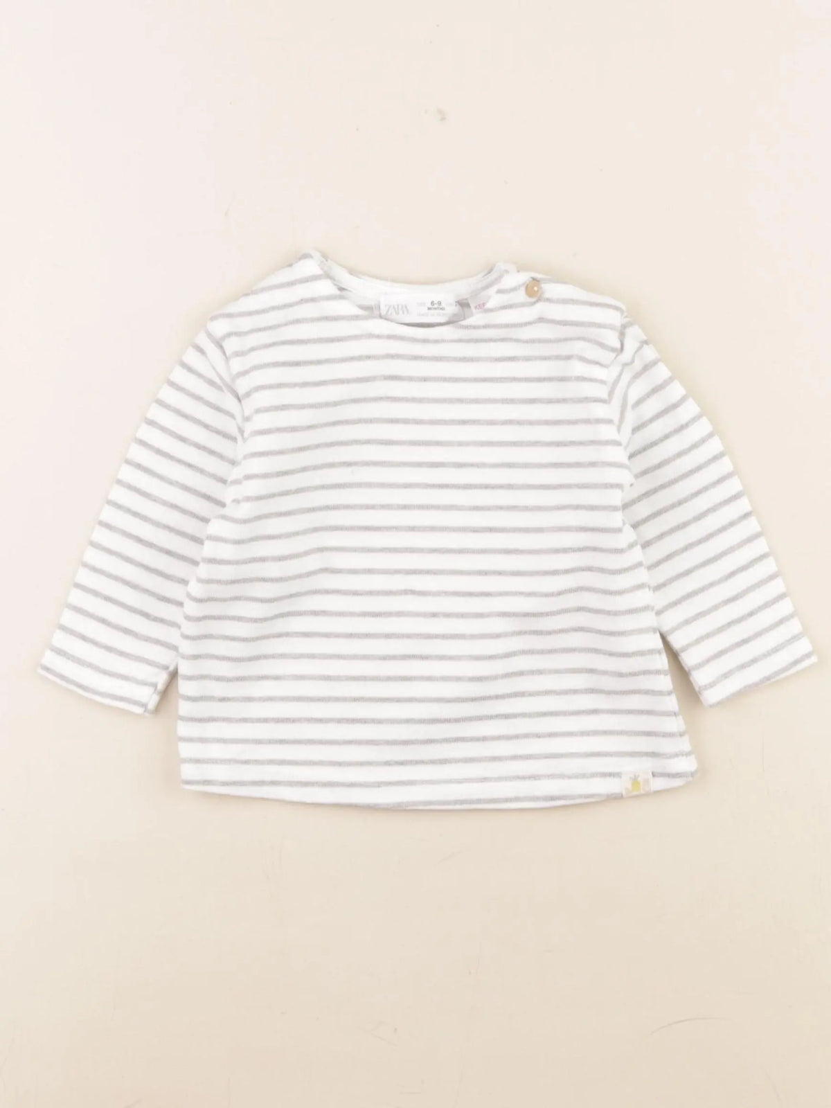 Zara - tee-shirt blanc, gris - 6/9 mois