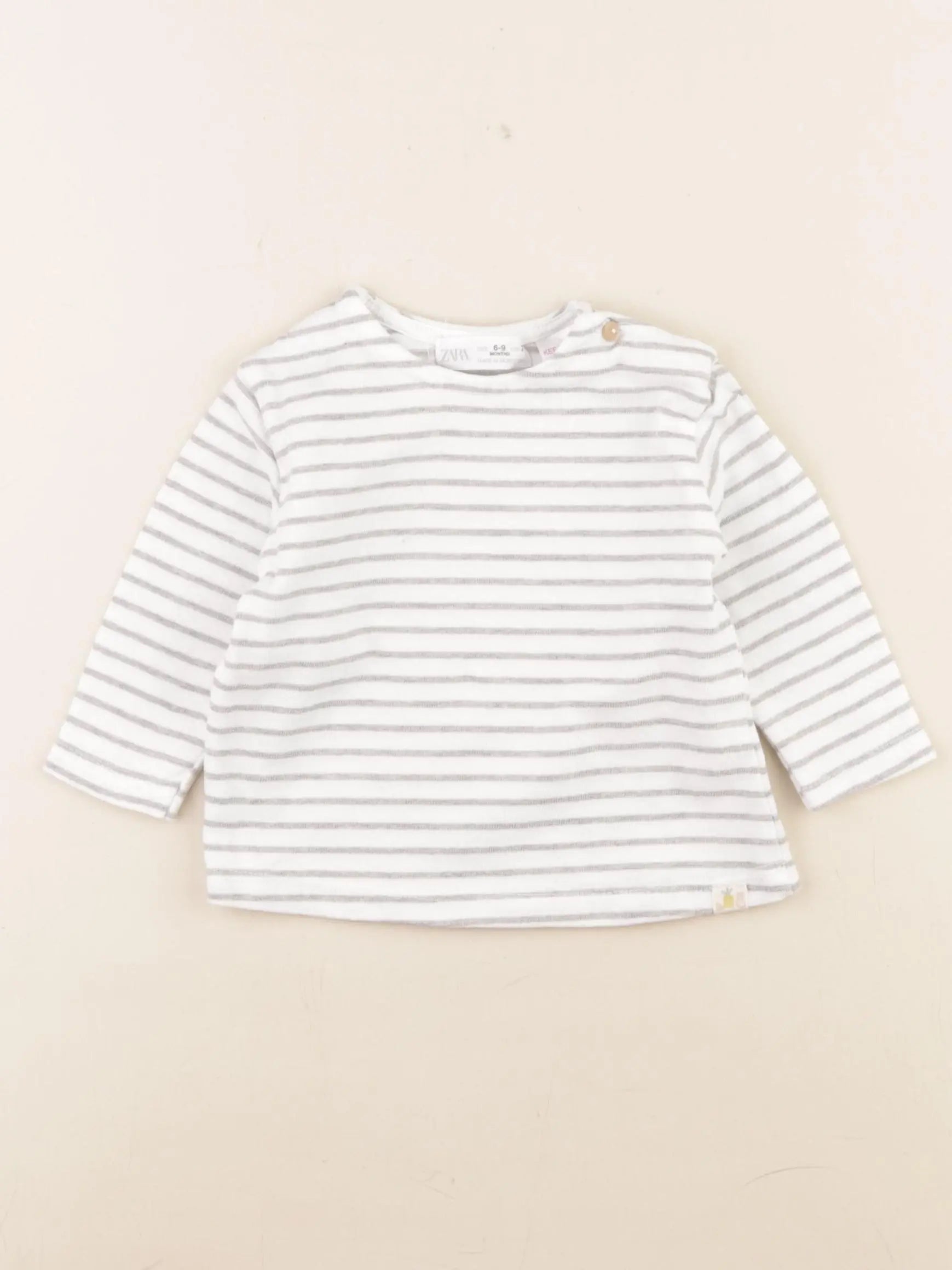 Zara - tee-shirt blanc, gris - 6/9 mois
