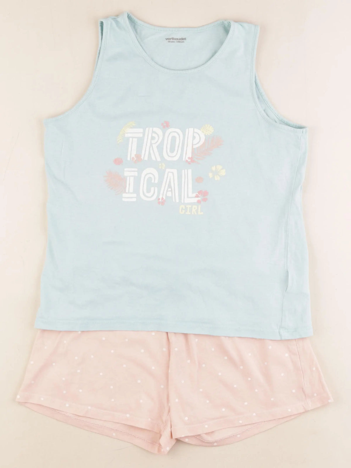 Vertbaudet - pyjama coton bleu, rose - 10 ans