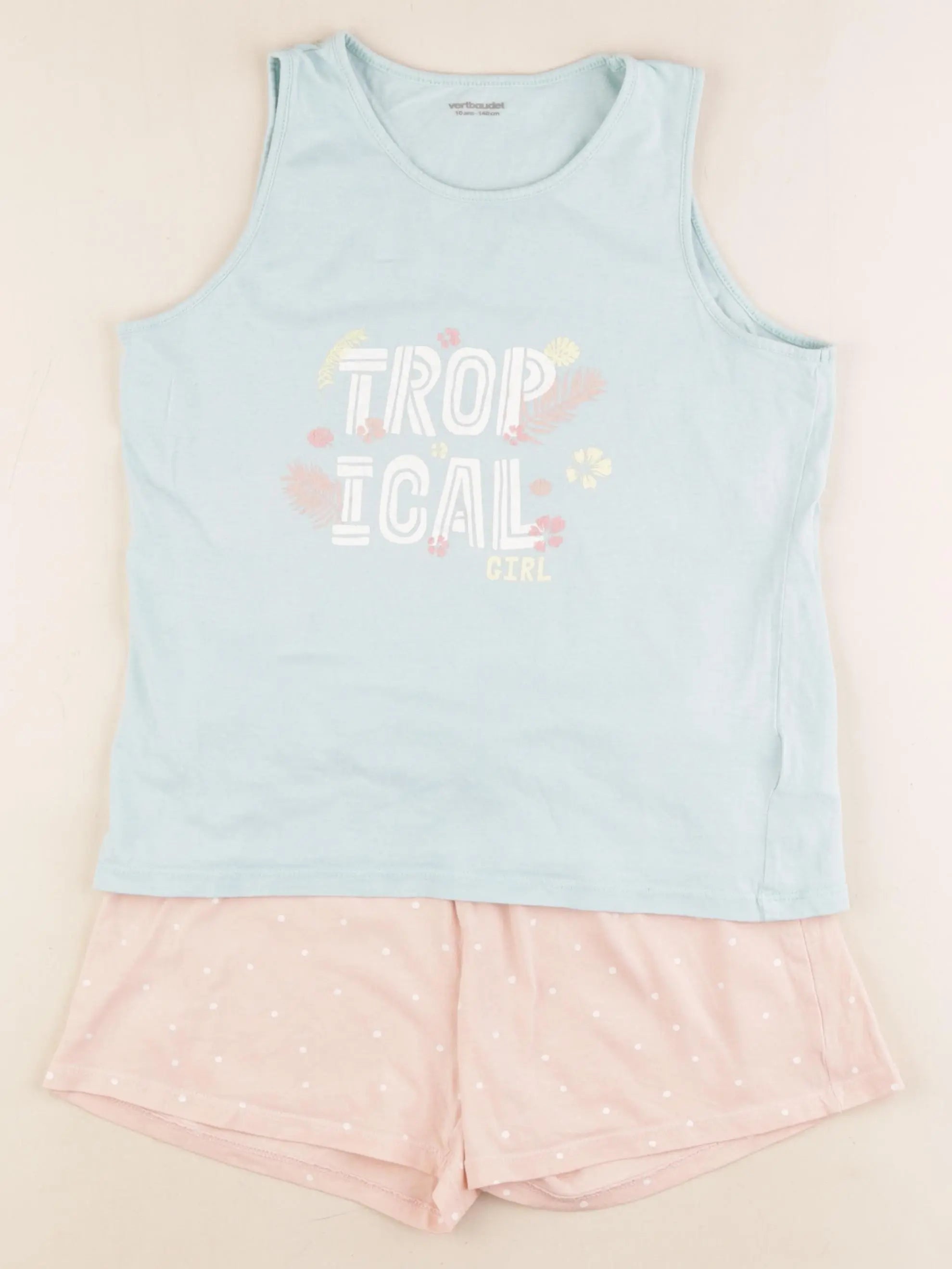 Vertbaudet - pyjama coton bleu, rose - 10 ans