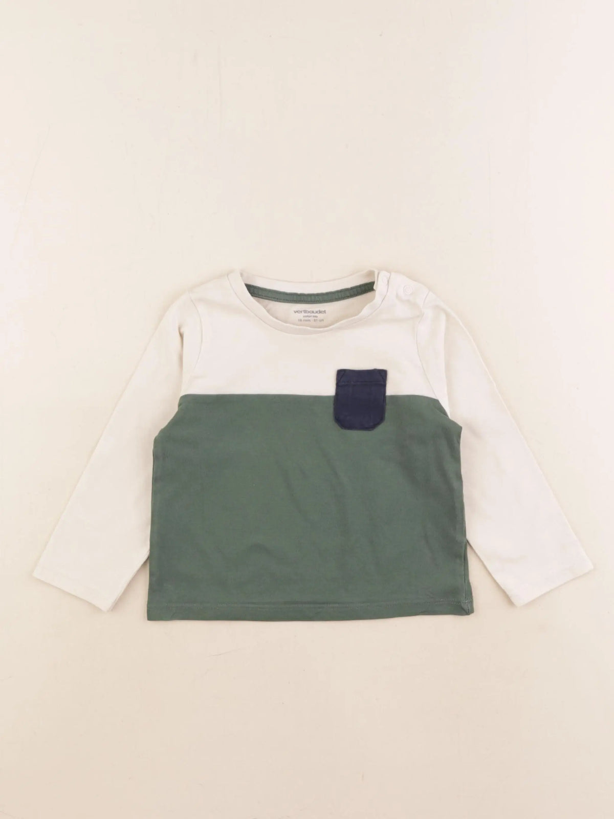 Vertbaudet - tee-shirt vert, beige - 18 mois