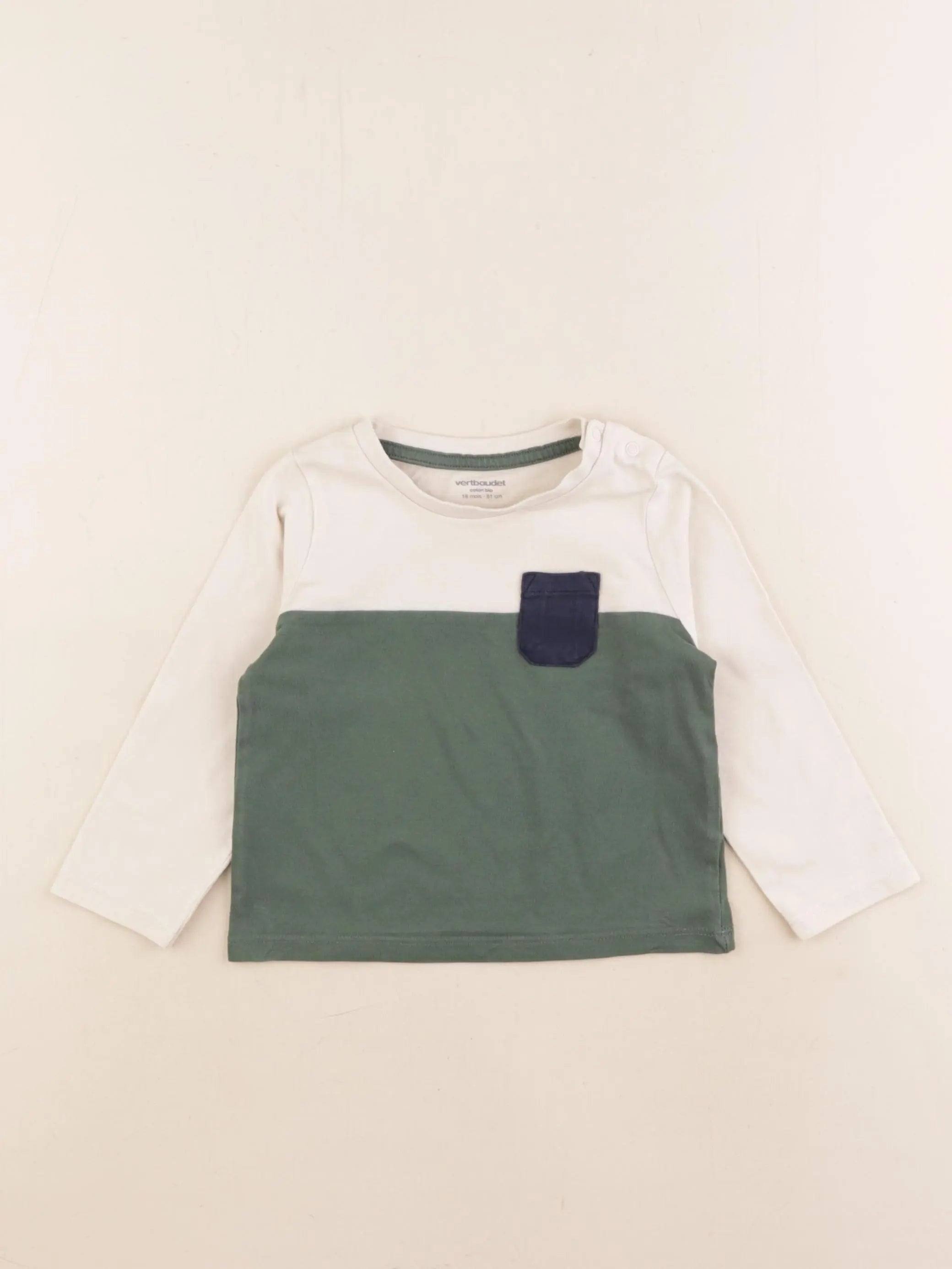 Vertbaudet - tee-shirt vert, beige - 18 mois