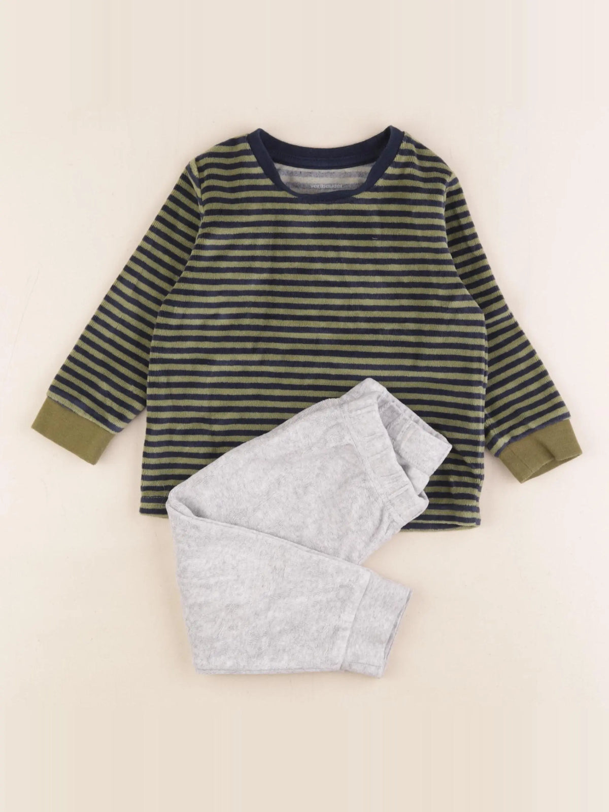 Vertbaudet - pyjama velours vert, gris - 2 ans