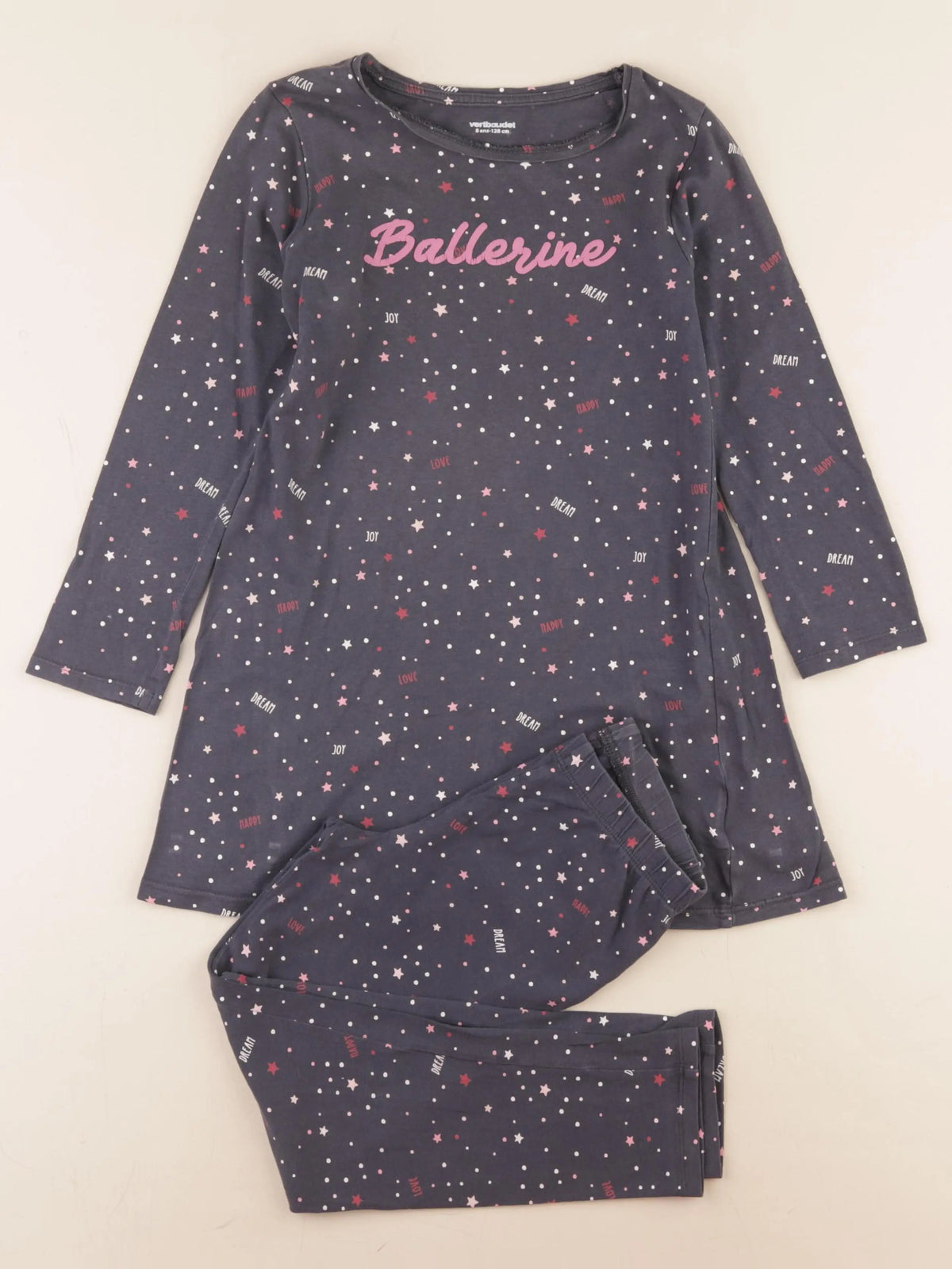 Vertbaudet - pyjama coton gris, rose - 8 ans