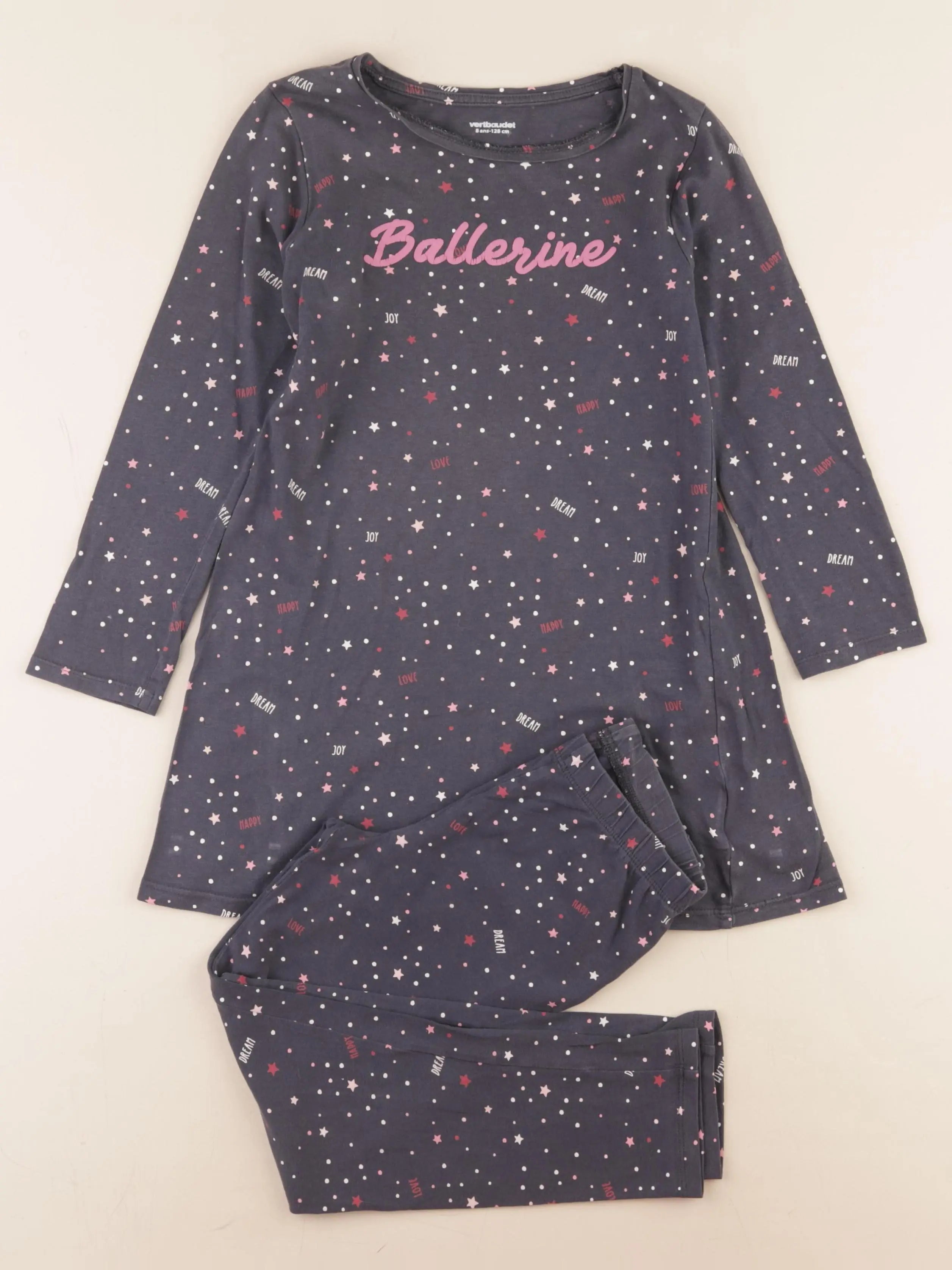 Vertbaudet - pyjama coton gris, rose - 8 ans