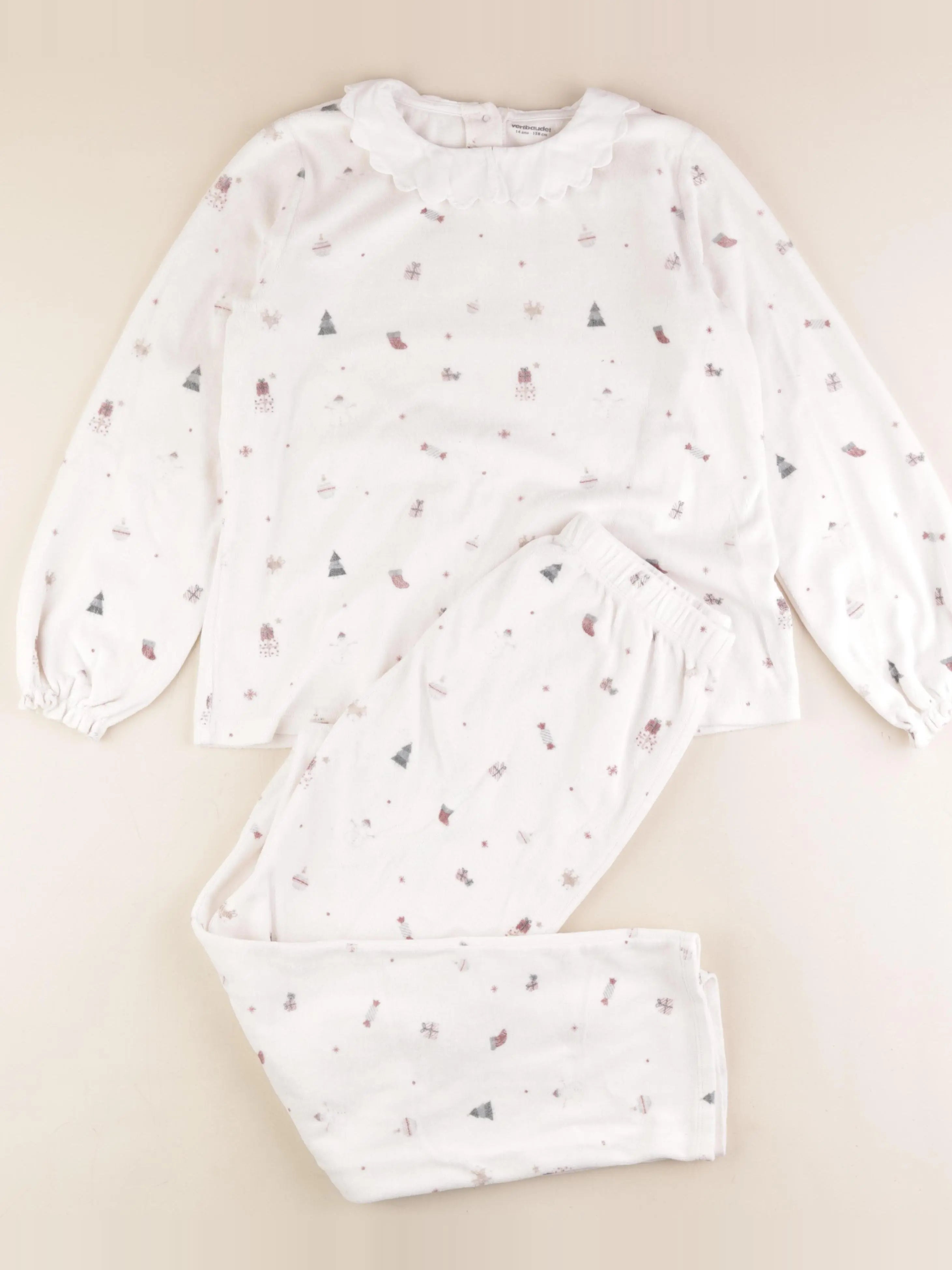 Vertbaudet - pyjama velours blanc - 14 ans