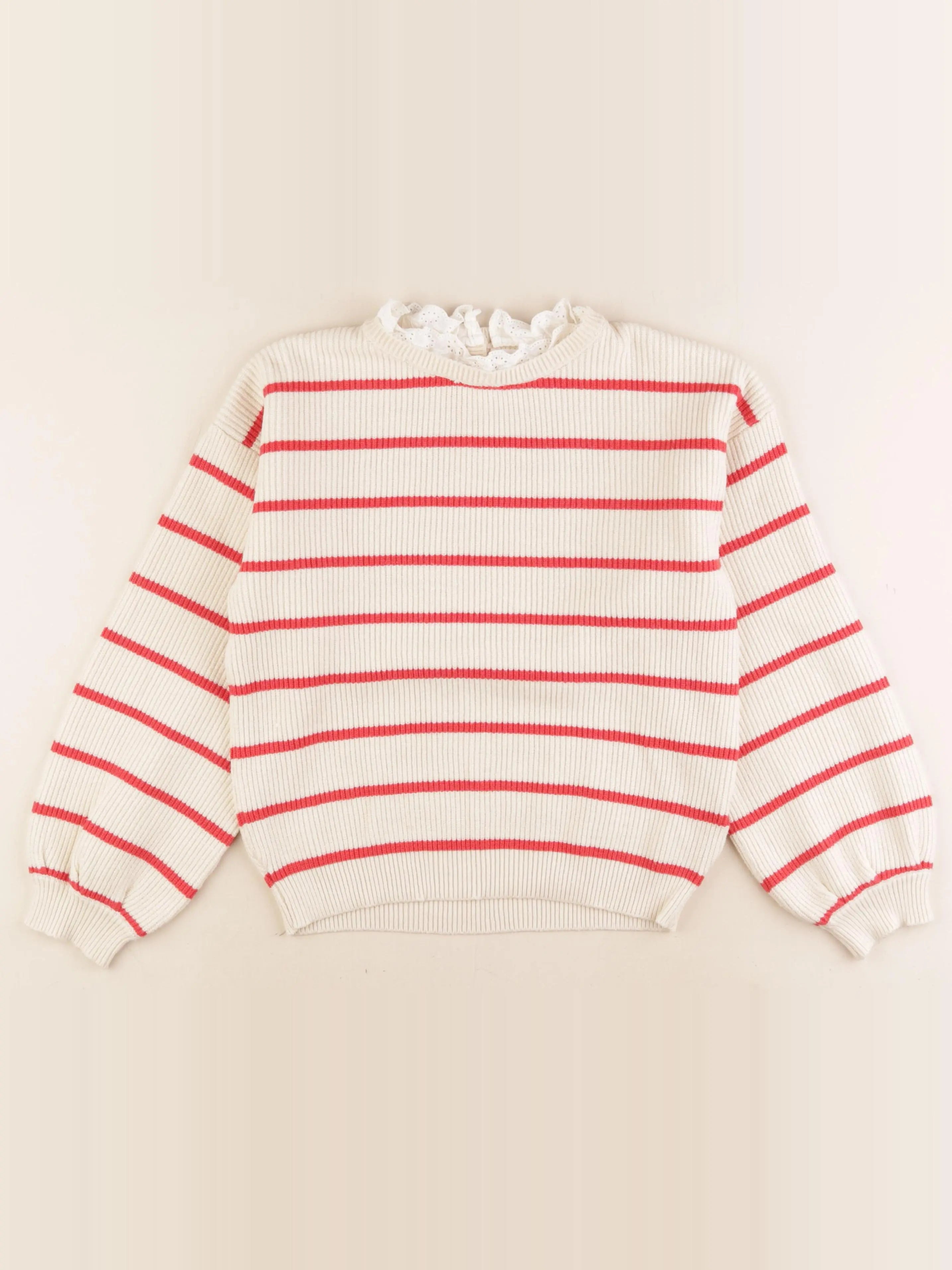 Vertbaudet - pull beige, rouge - 10 ans