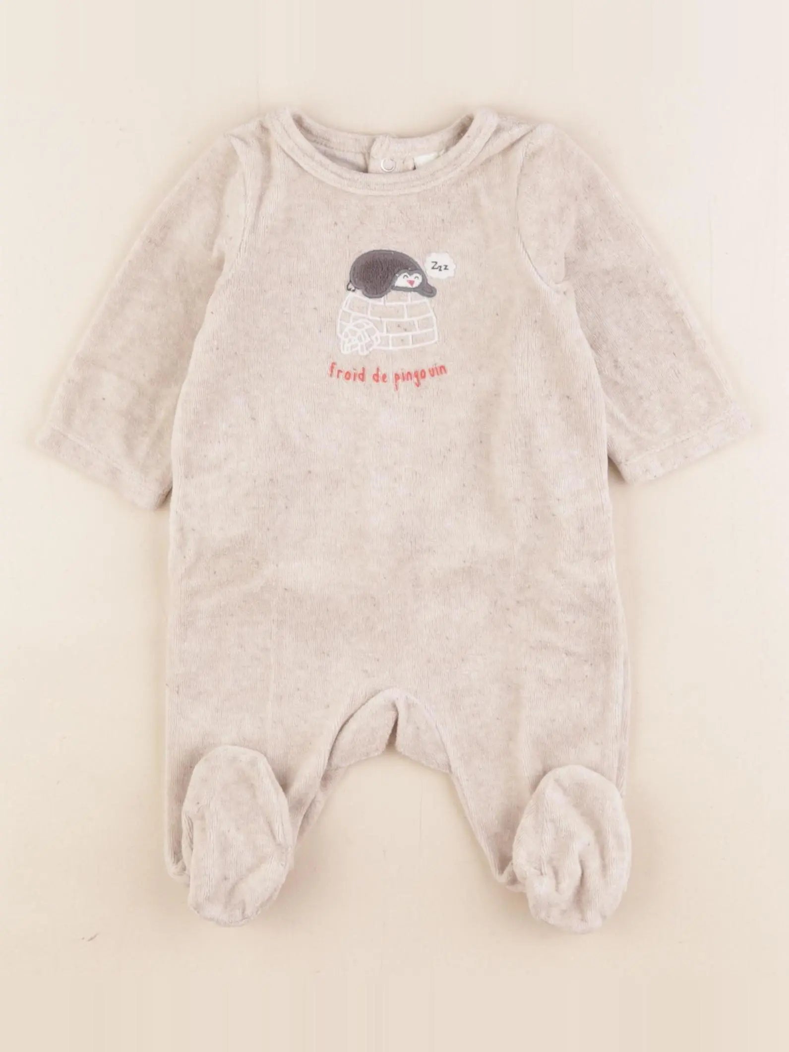 Tape à l'oeil - pyjama velours beige - 1 mois
