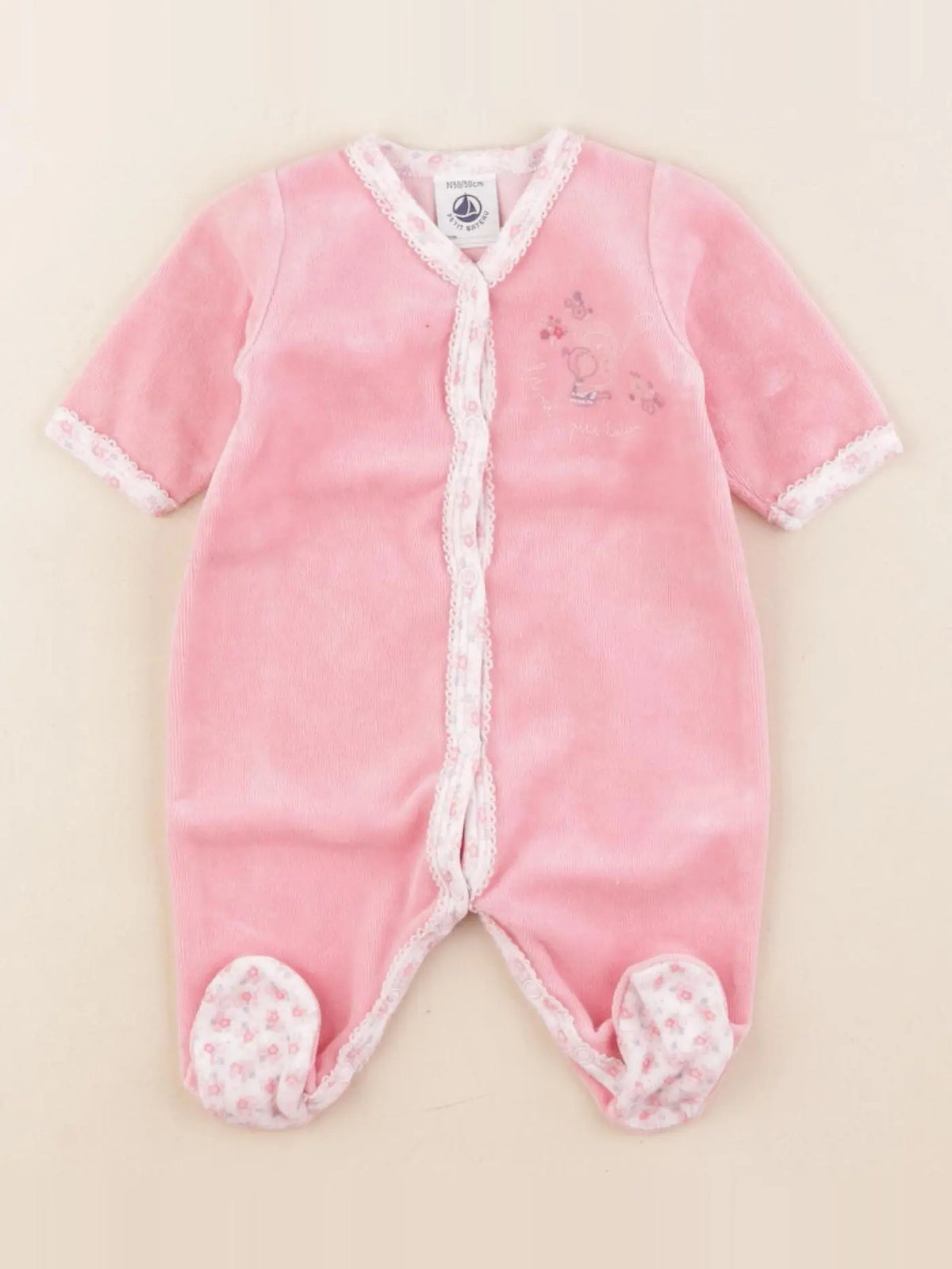 Petit Bateau - pyjama velours rose - 0 mois