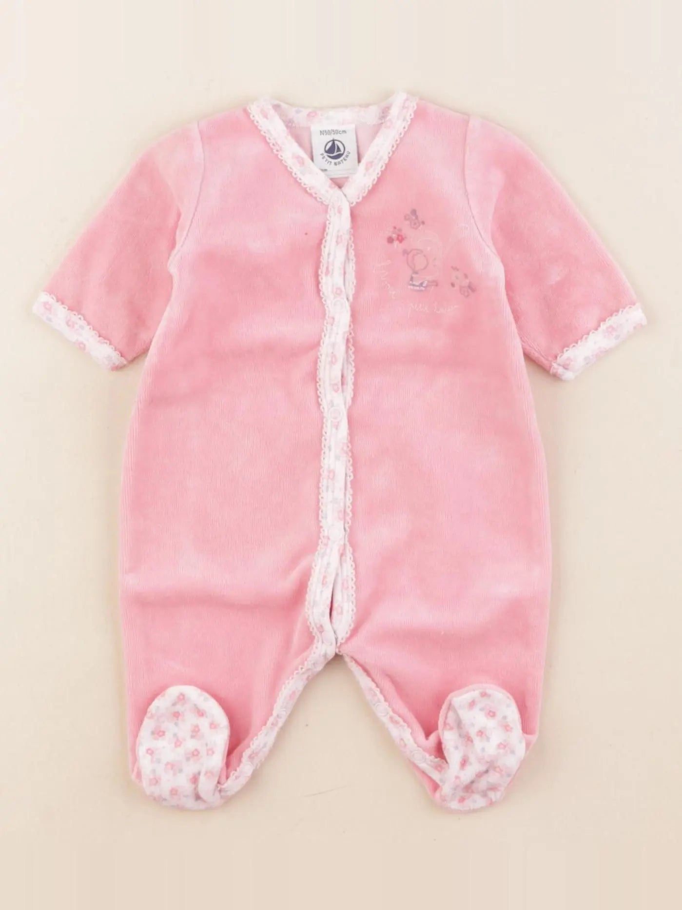 Petit Bateau - pyjama velours rose - 0 mois