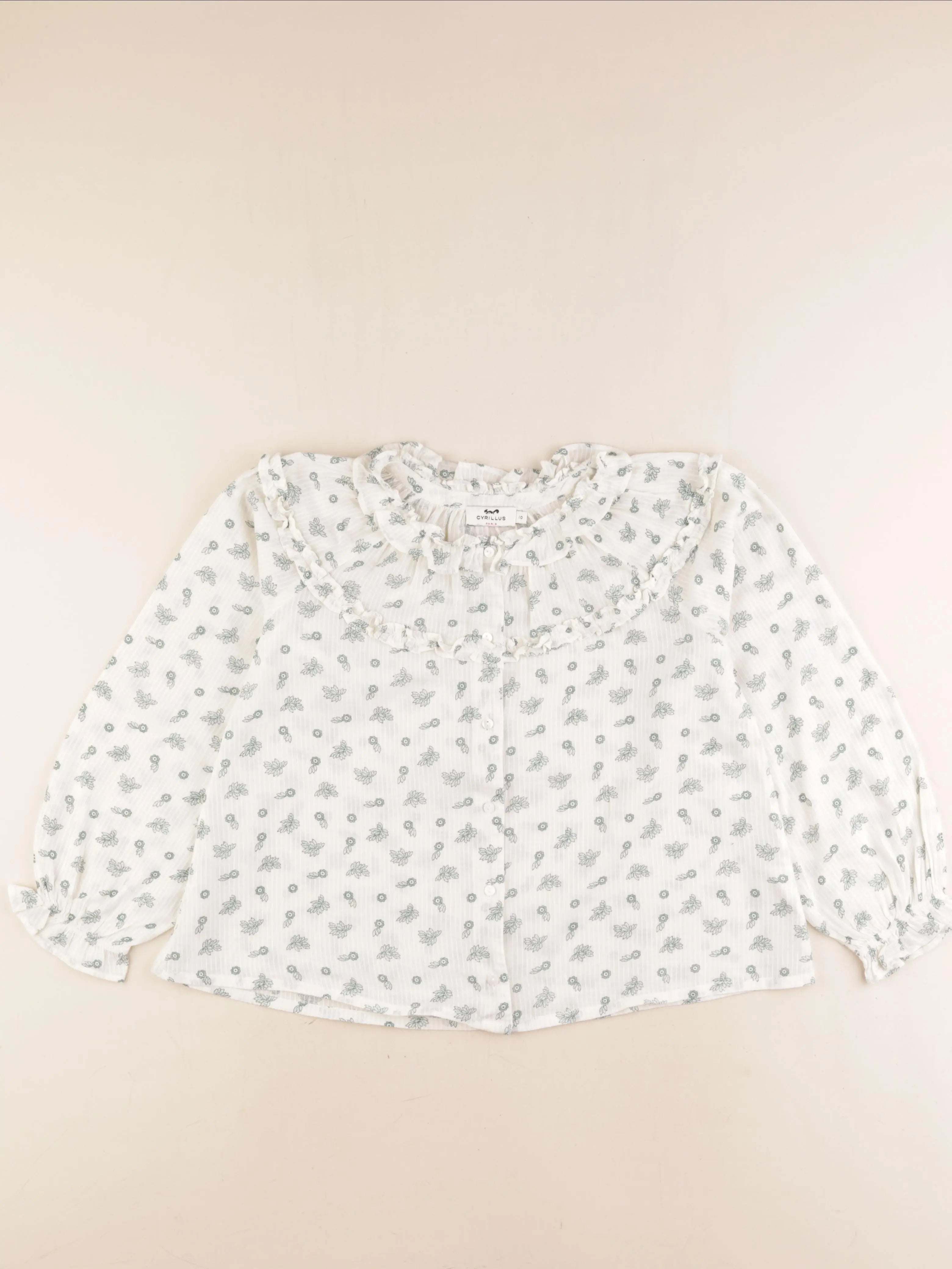 Cyrillus - blouse beige, vert - 10 ans