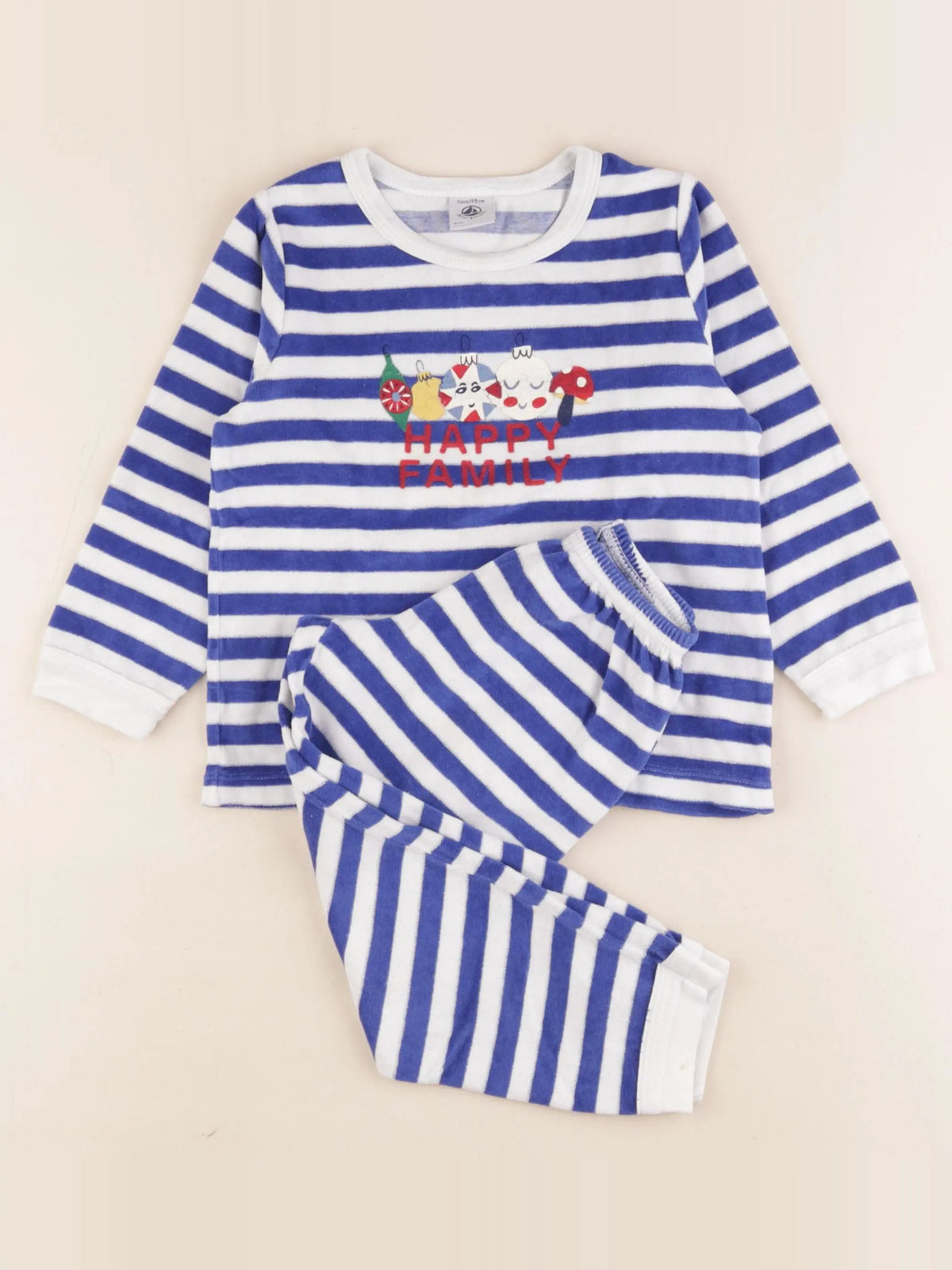 Petit Bateau - pyjama velours bleu, blanc - 3 ans