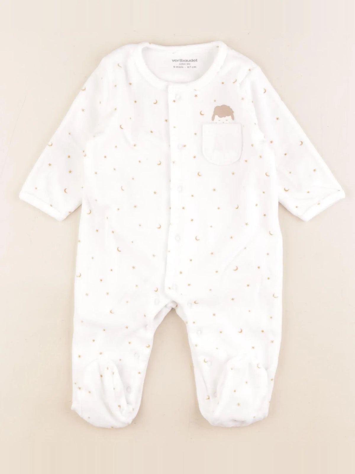Vertbaudet - pyjama velours blanc, jaune - 6 mois