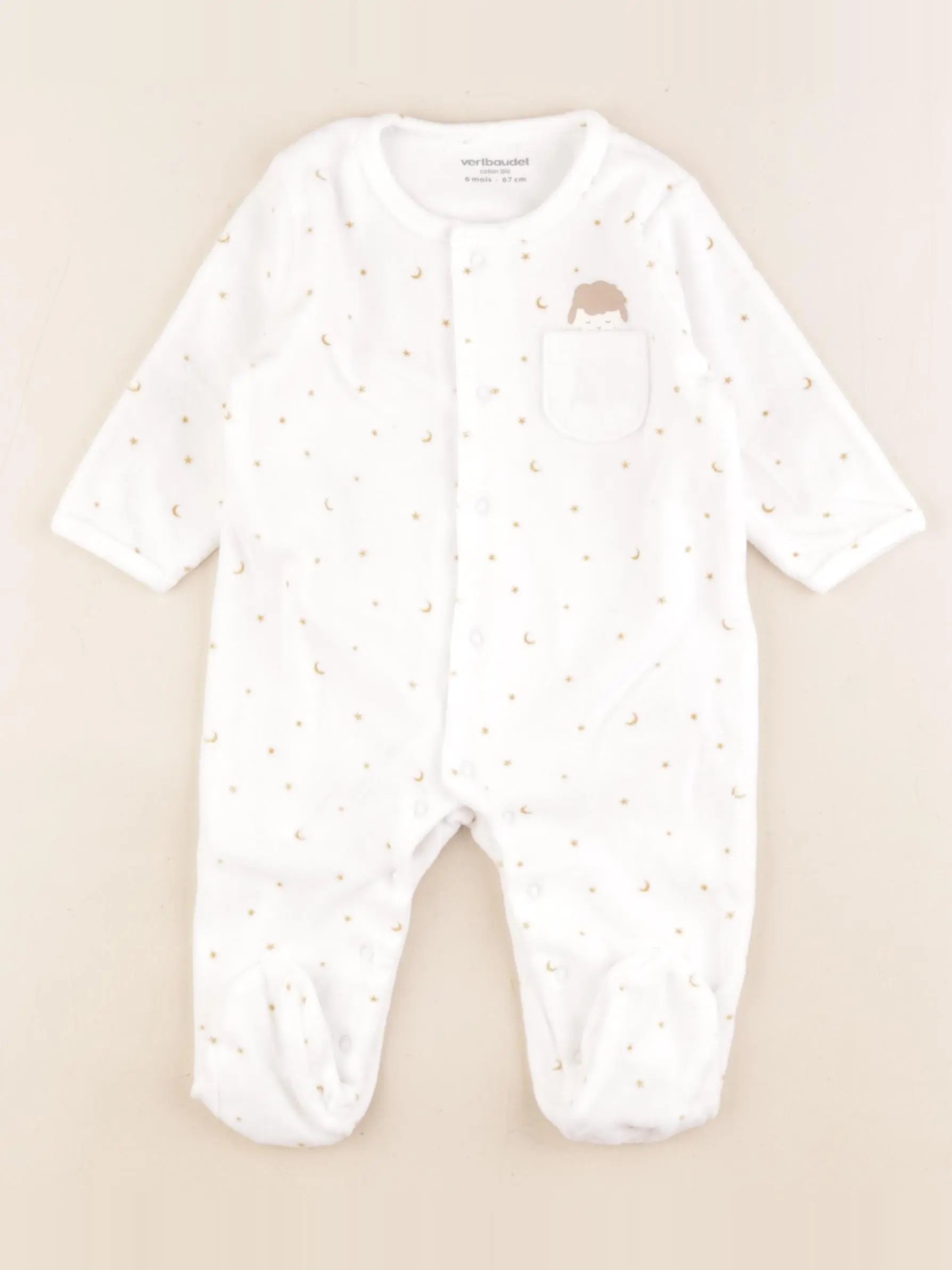 Vertbaudet - pyjama velours blanc, jaune - 6 mois