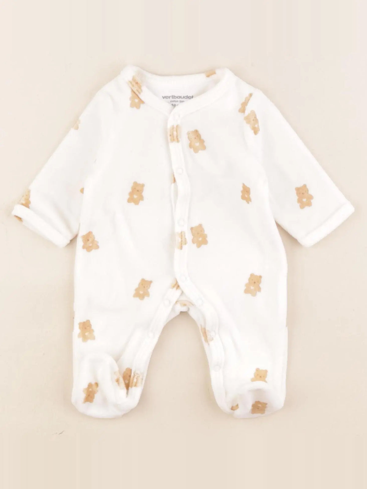 Vertbaudet - pyjama velours beige - 0 mois
