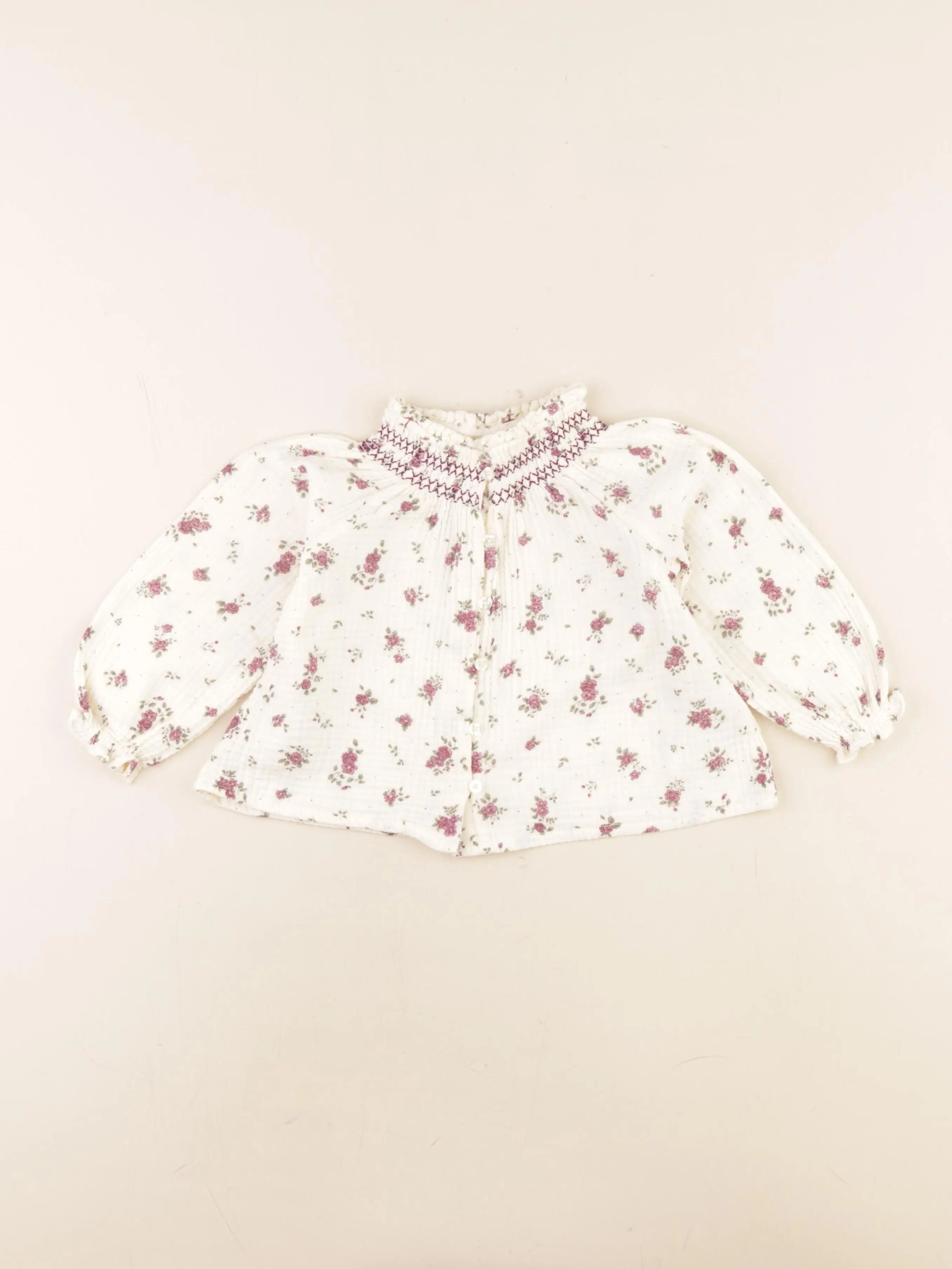 Vertbaudet - blouse beige, rose - 24 mois
