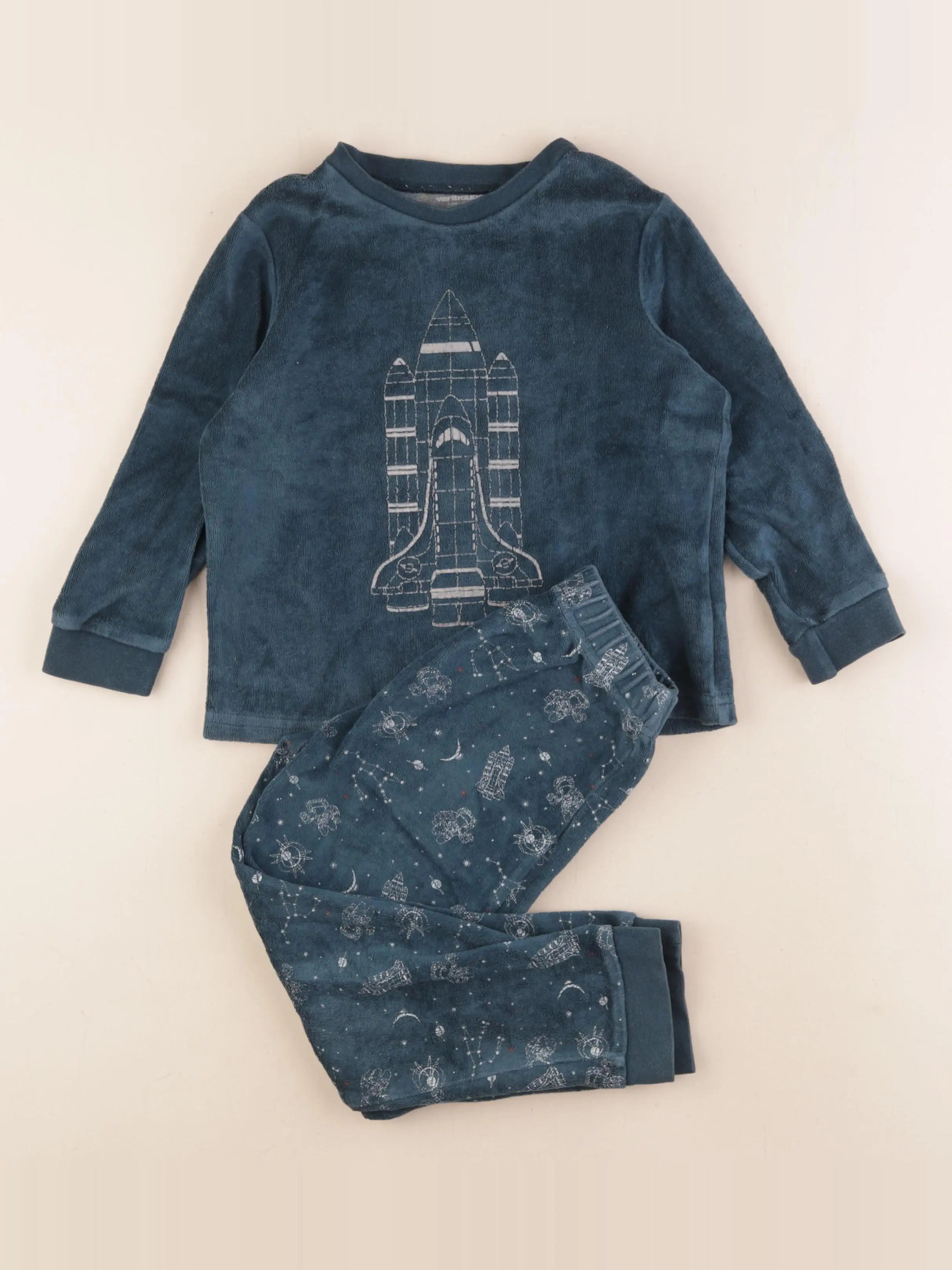 Vertbaudet - pyjama velours vert - 5 ans