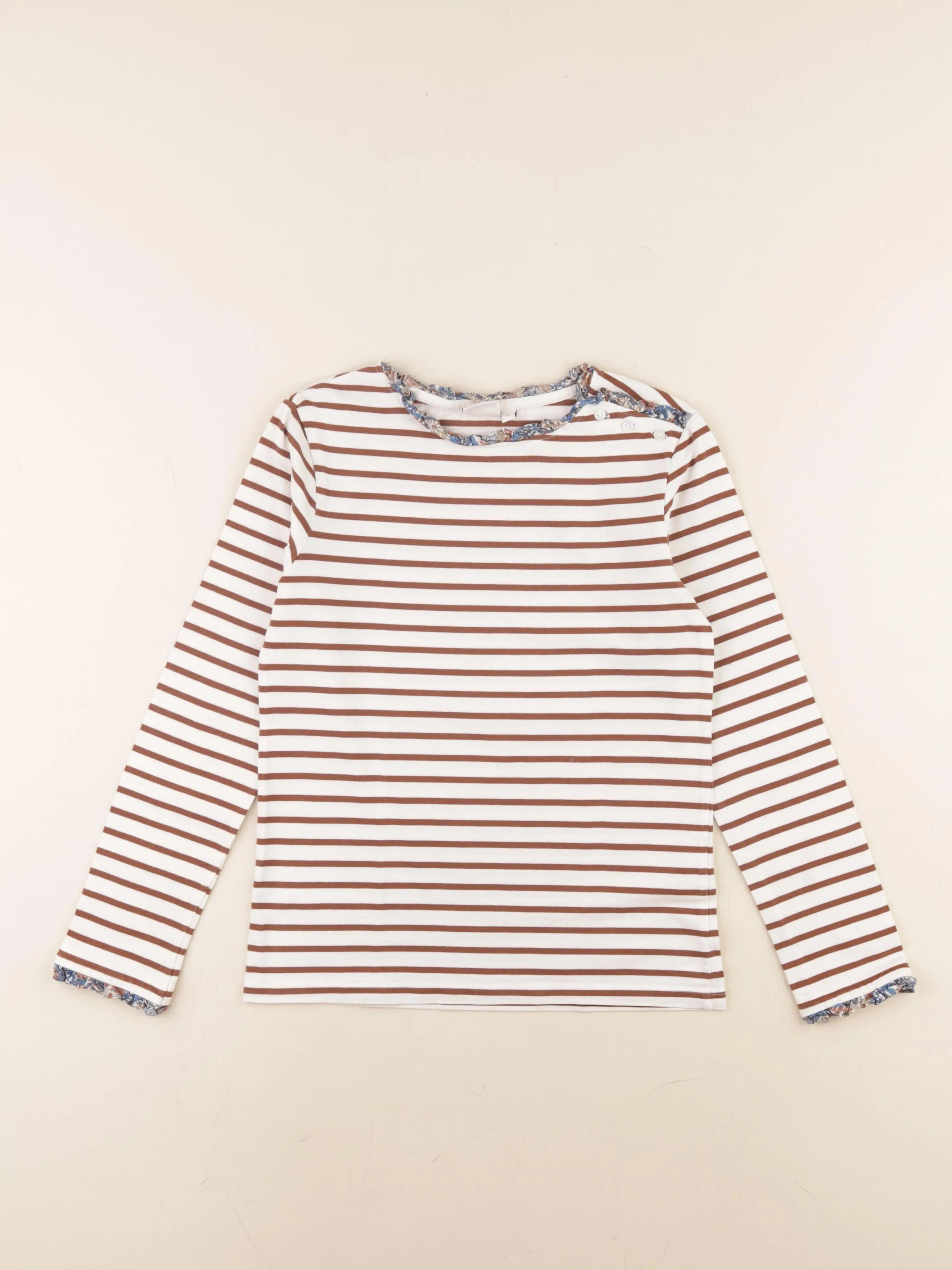 Cyrillus - tee-shirt marron, blanc - 10 ans
