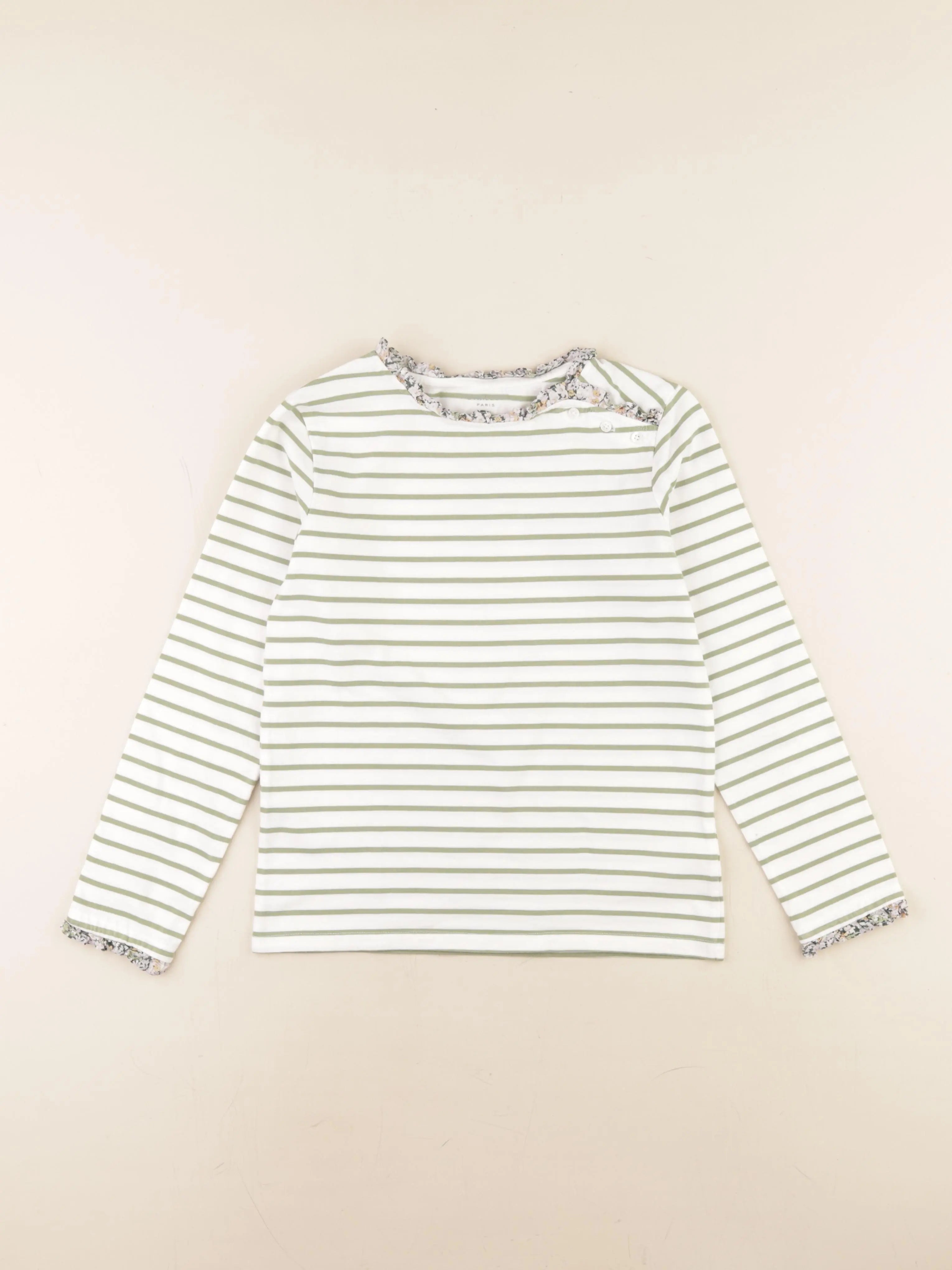Cyrillus - tee-shirt vert, blanc - 10 ans