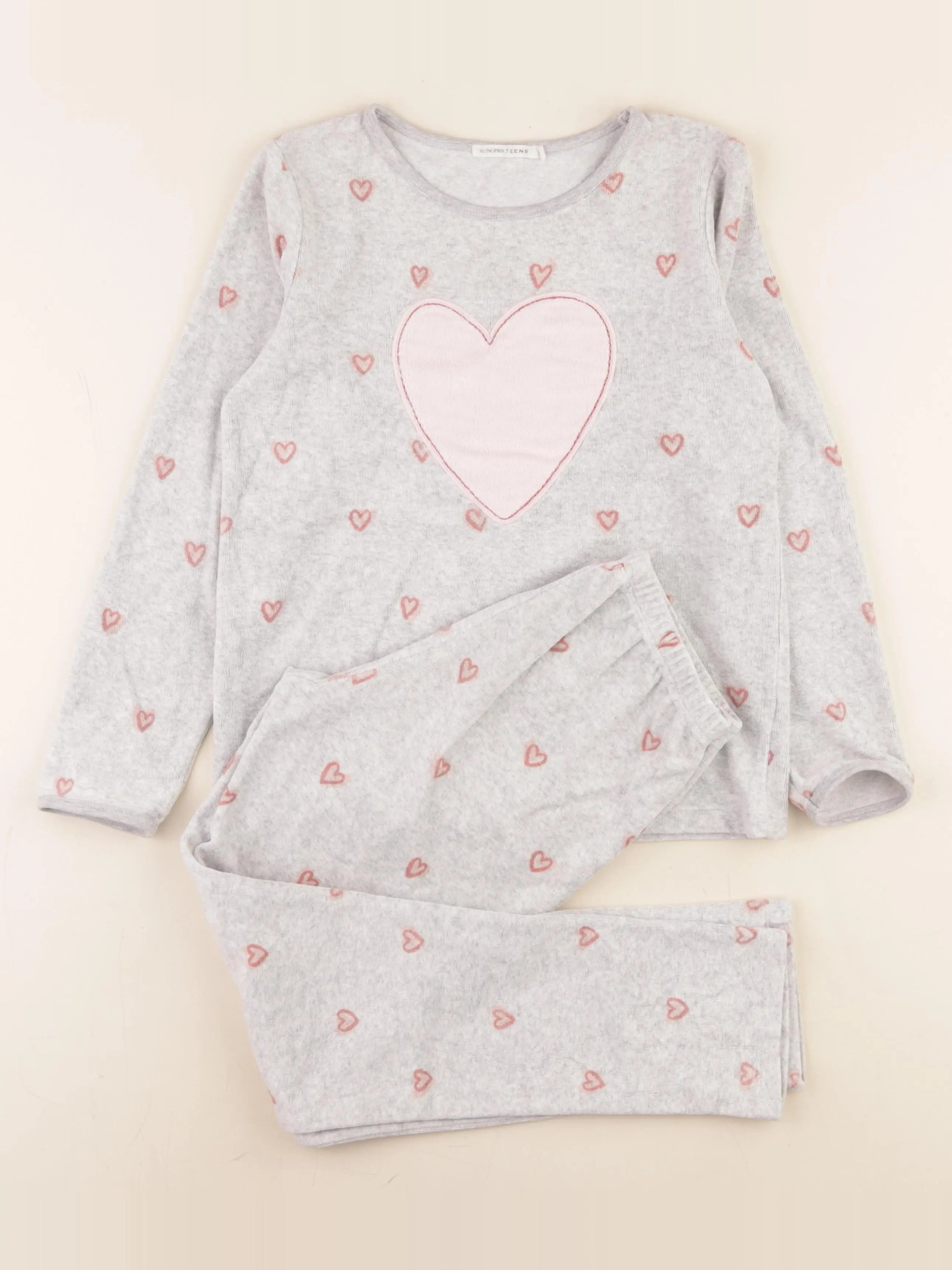 Monoprix - pyjama velours gris - 10 ans