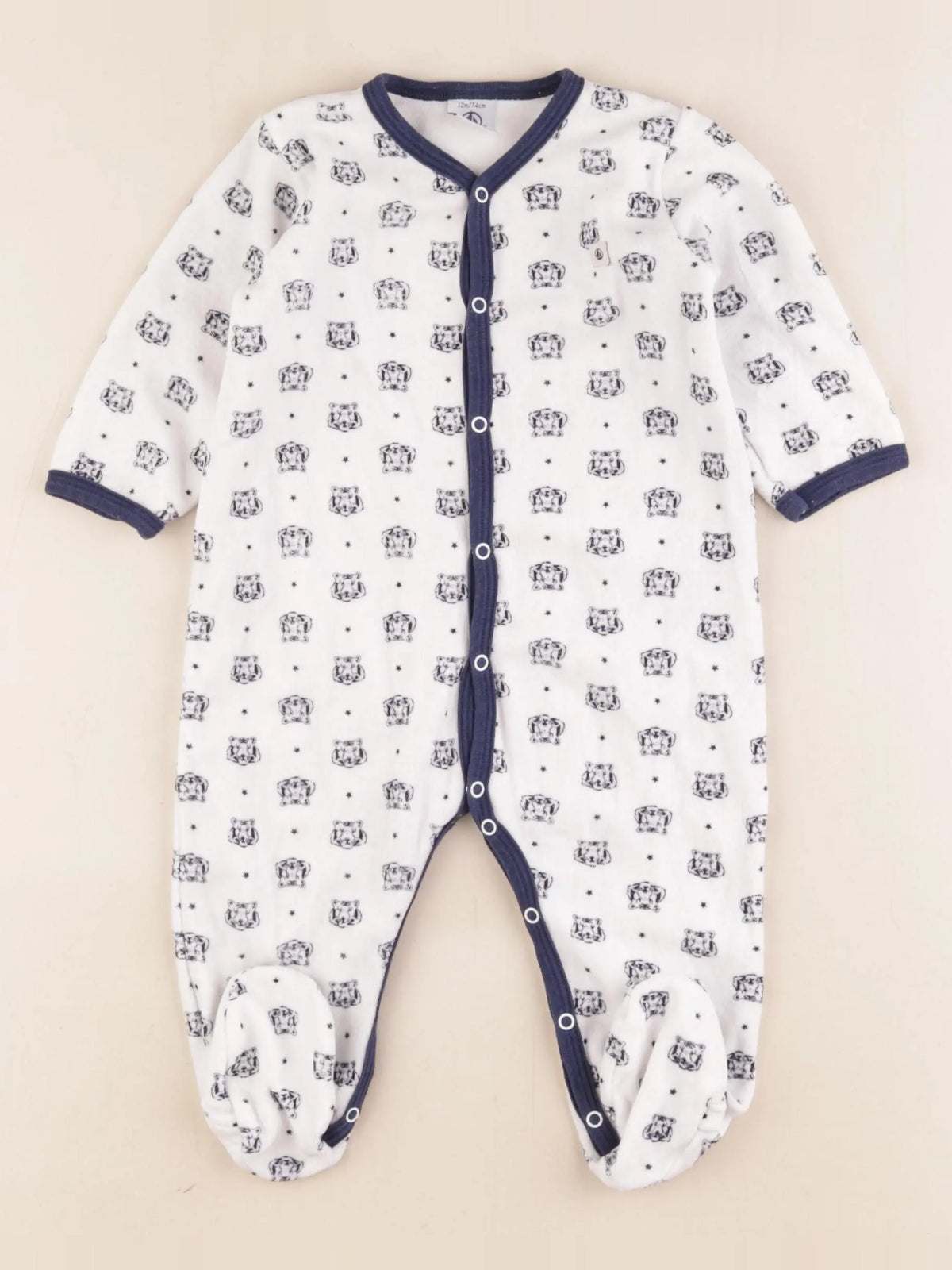 Petit Bateau - pyjama velours bleu, blanc - 12 mois