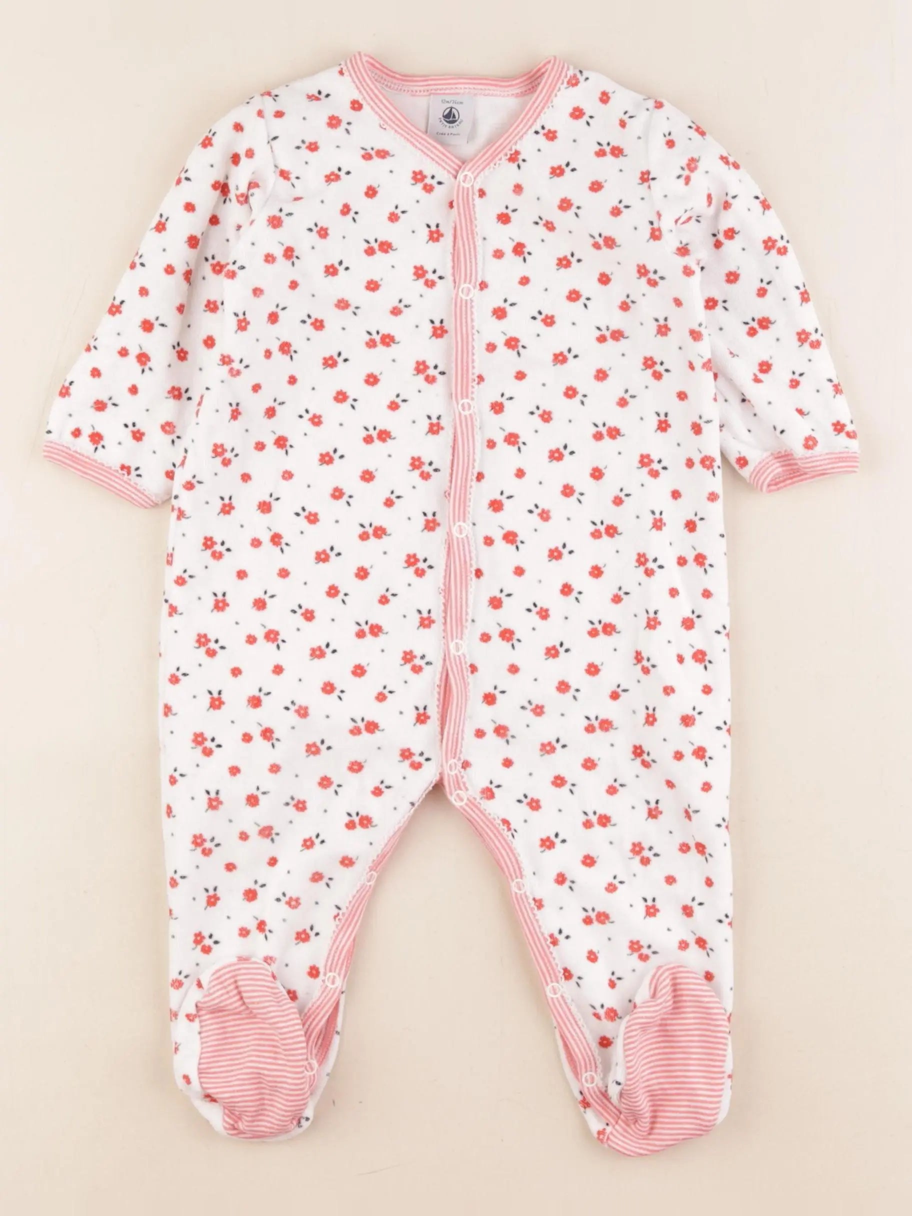 Petit Bateau - pyjama velours rouge, blanc - 12 mois