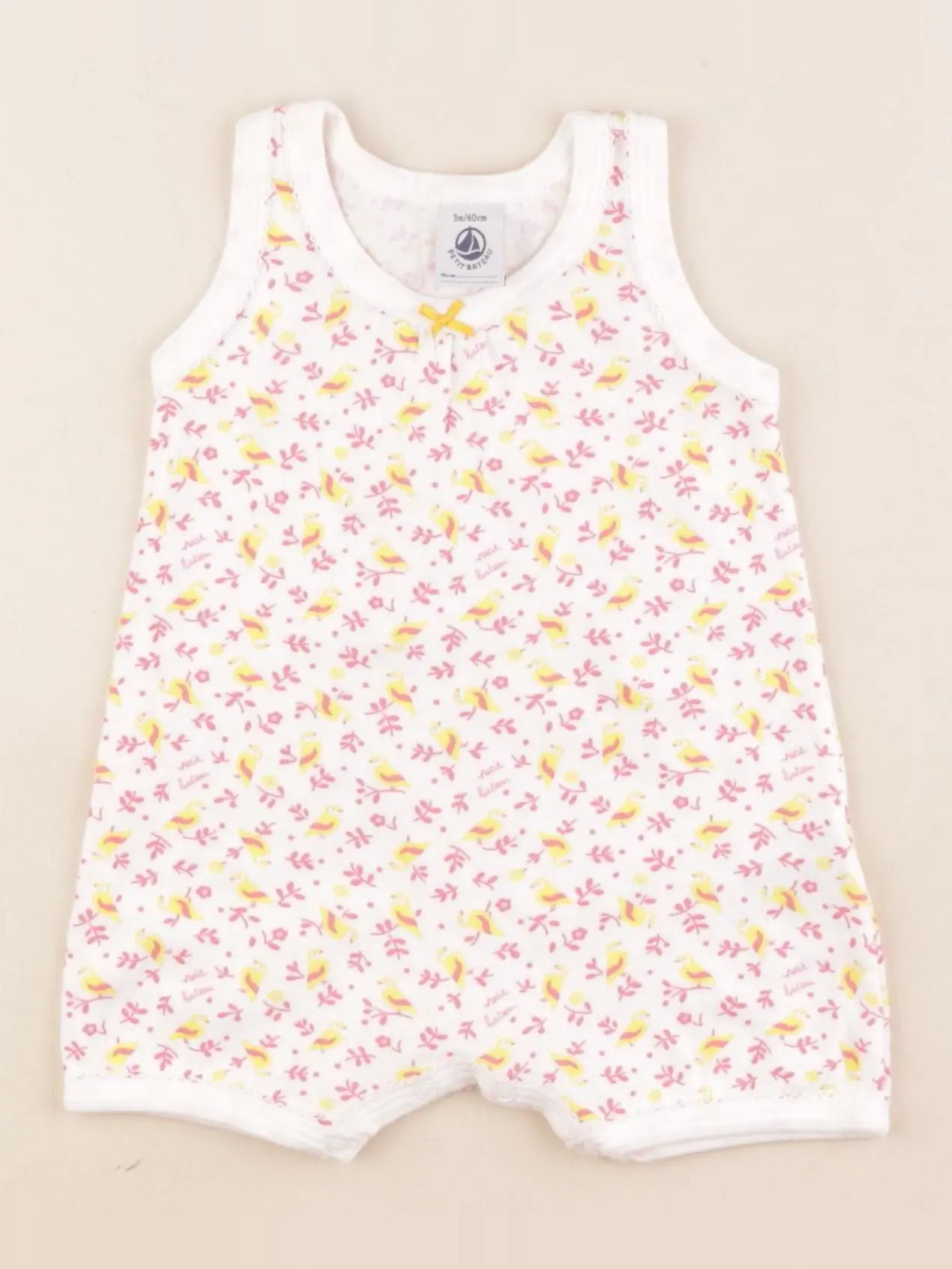 Petit Bateau - pyjama coton blanc, rose - 3 mois