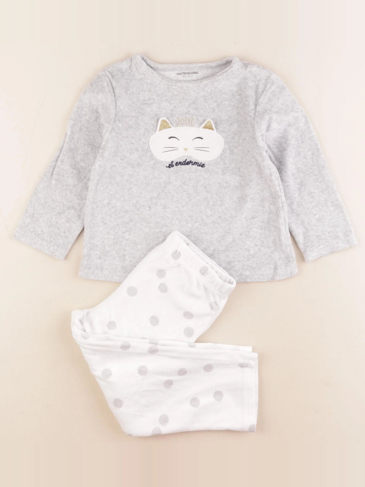 Vertbaudet - pyjama velours gris - 3 ans