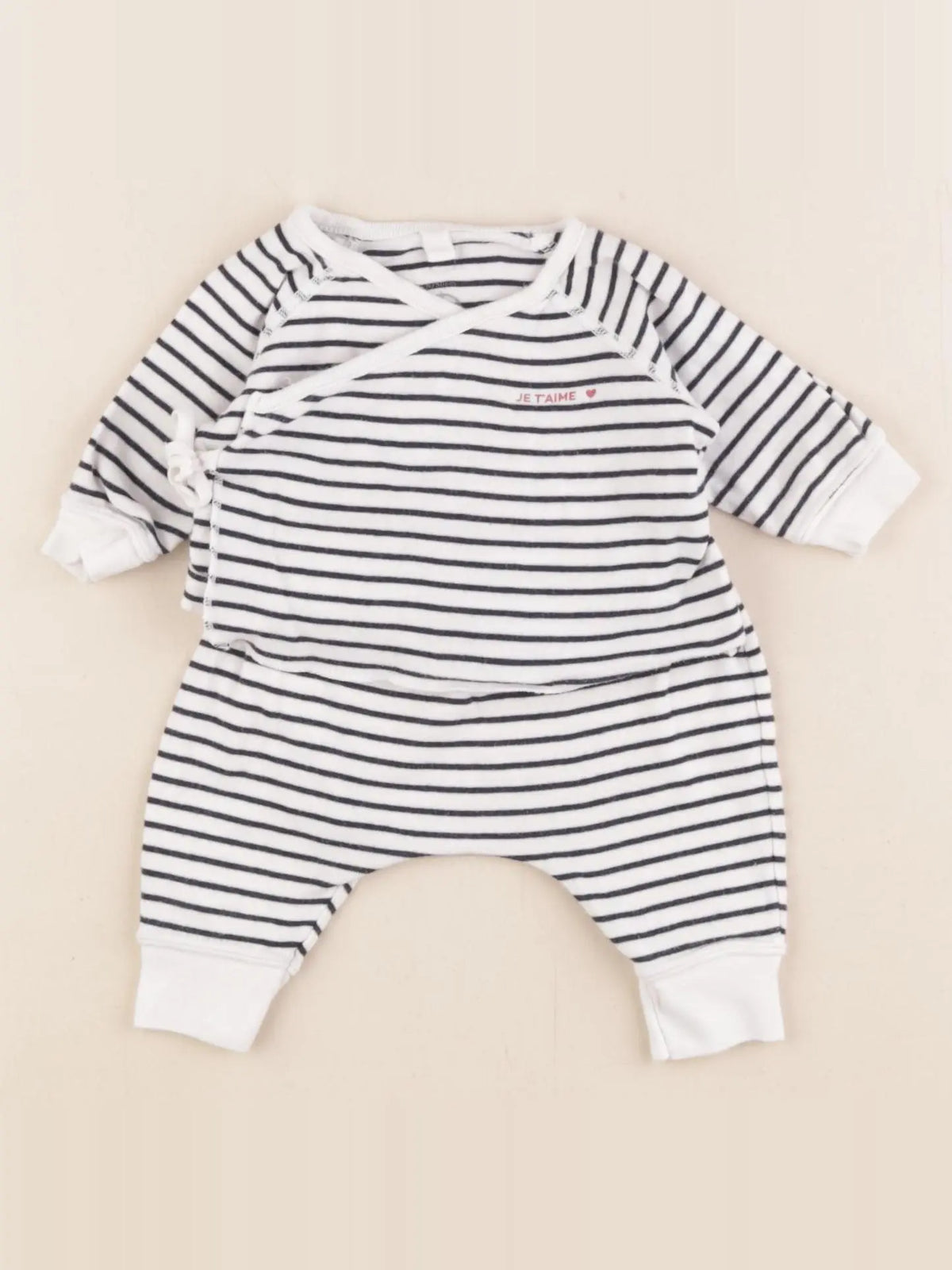 Petit Bateau - ensemble bleu, blanc - 0 mois