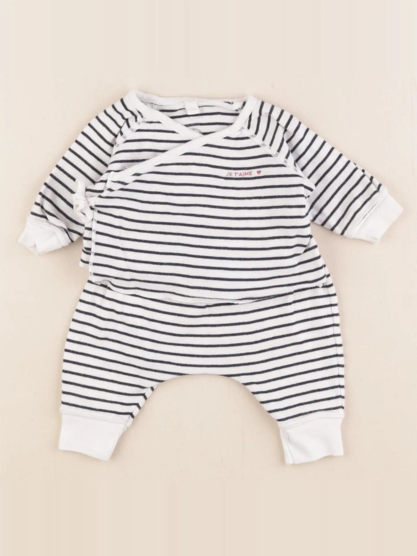 Petit Bateau - ensemble bleu, blanc - 0 mois