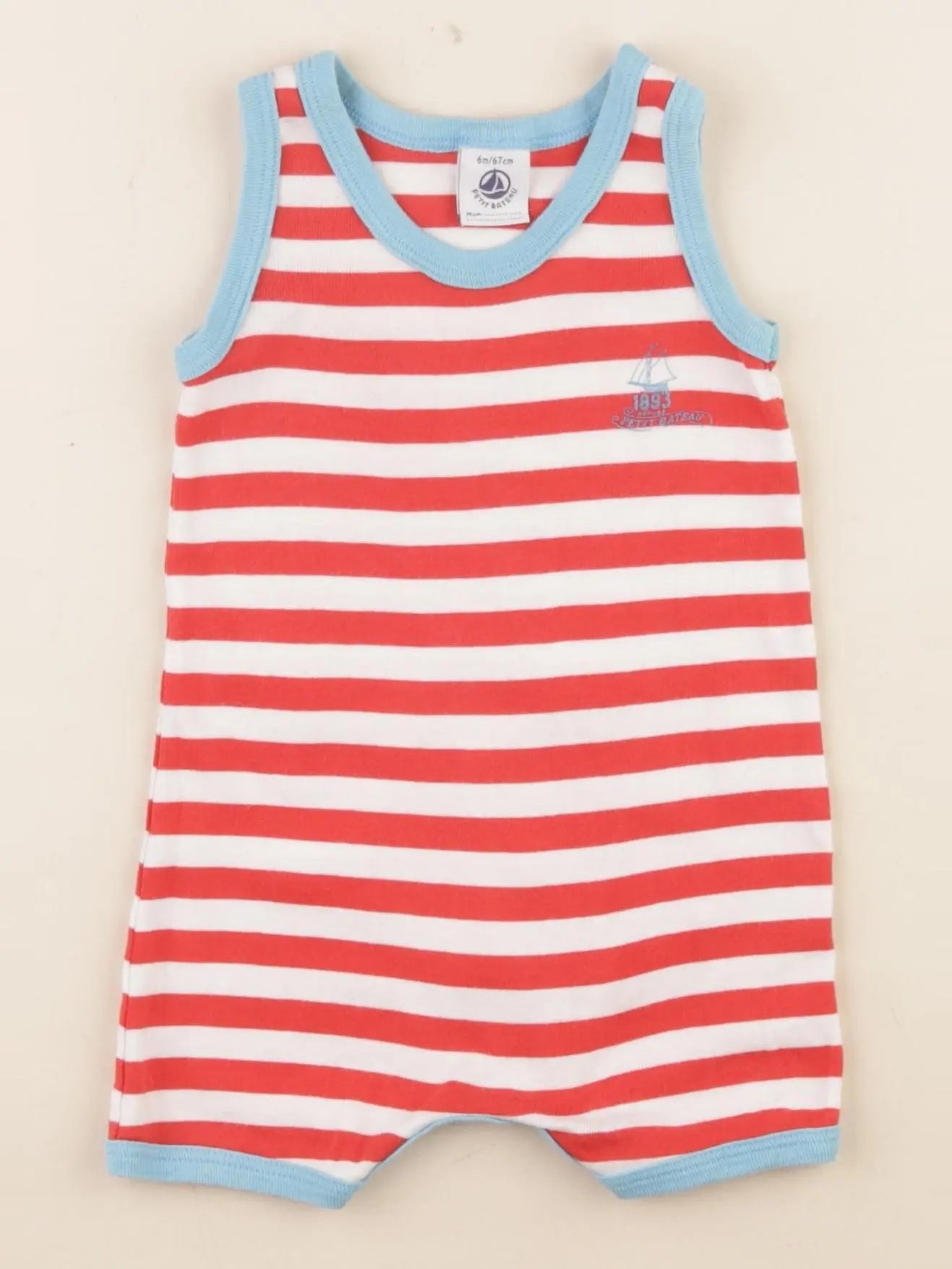 Petit Bateau - pyjama coton rouge, blanc - 6 mois