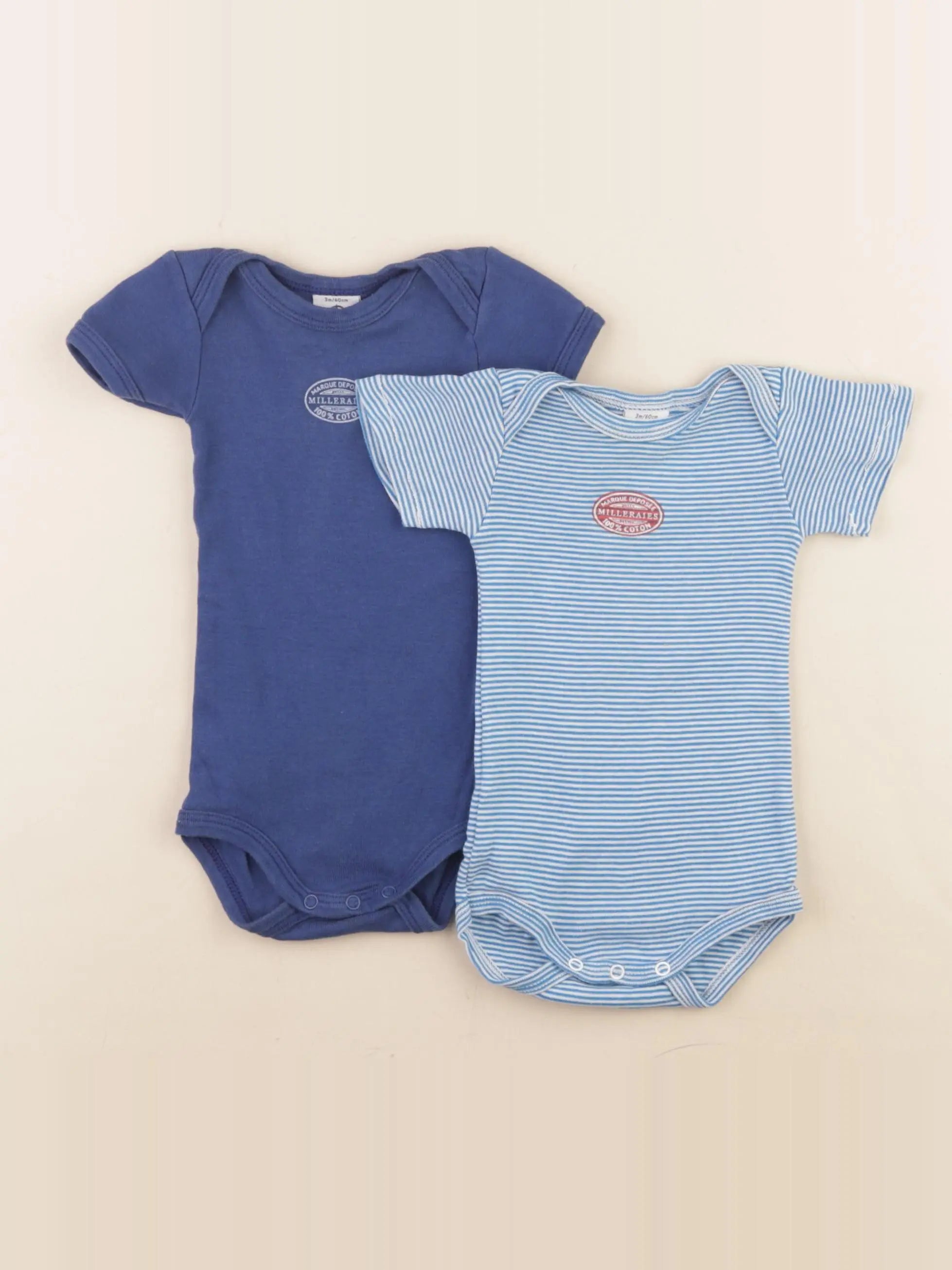 Petit Bateau - lot de 2 bodies en coton bleu - 3 mois