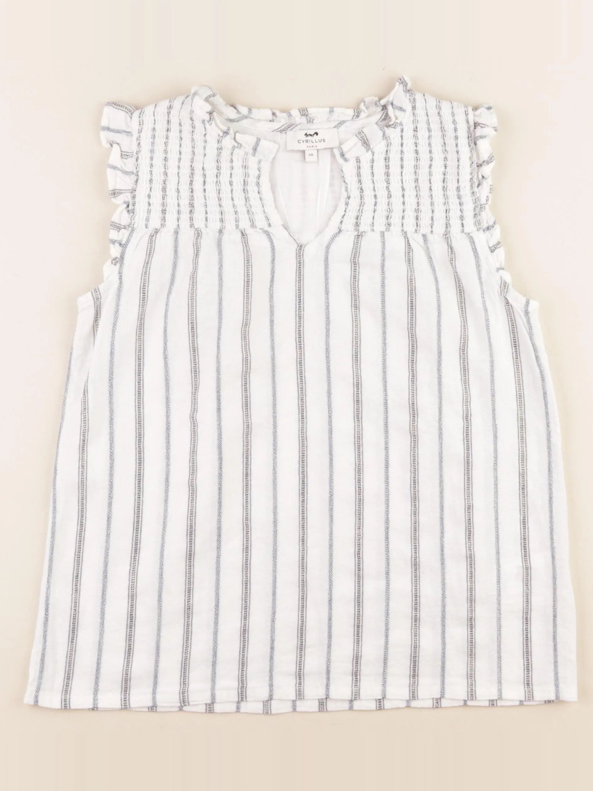 Cyrillus - blouse blanc, or, bleu - 10 ans