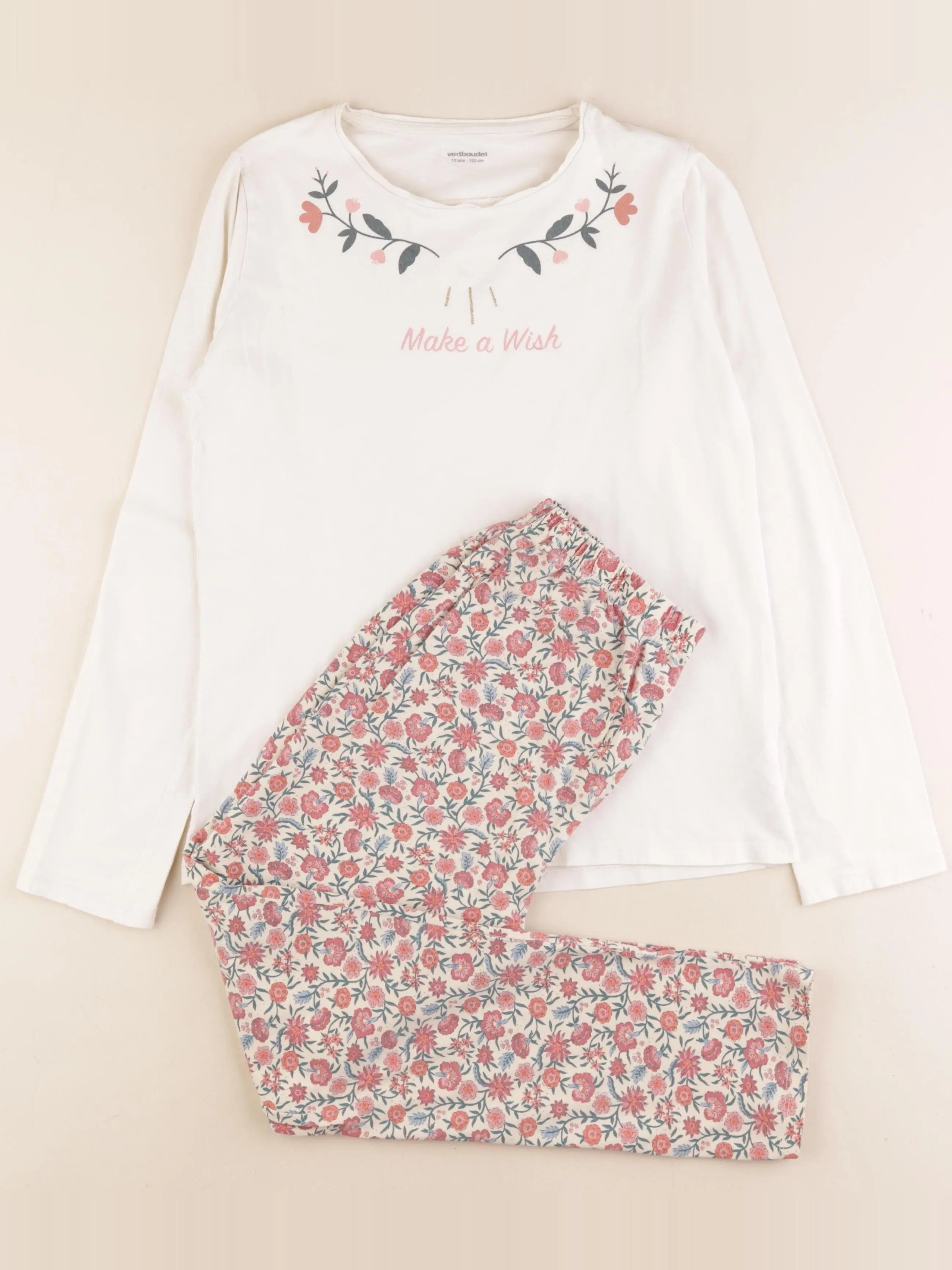 Vertbaudet - pyjama coton beige - 12 ans