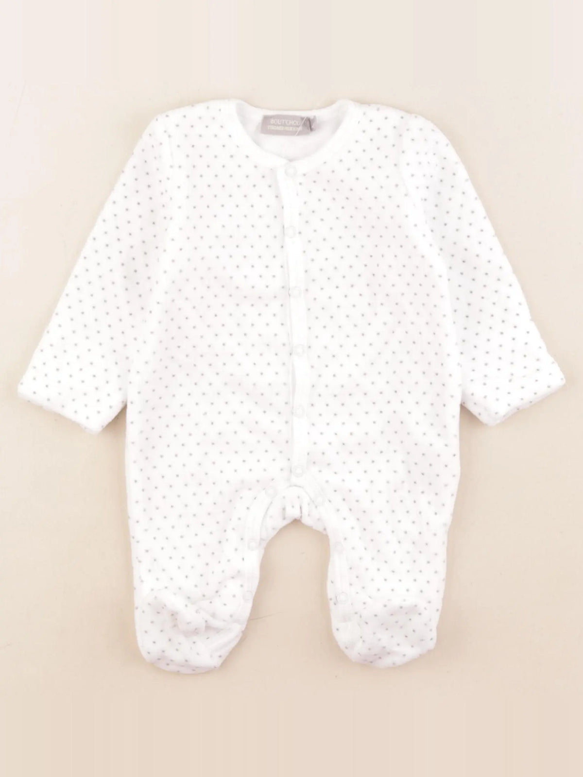 Boutchou - pyjama velours blanc, gris - 1 mois