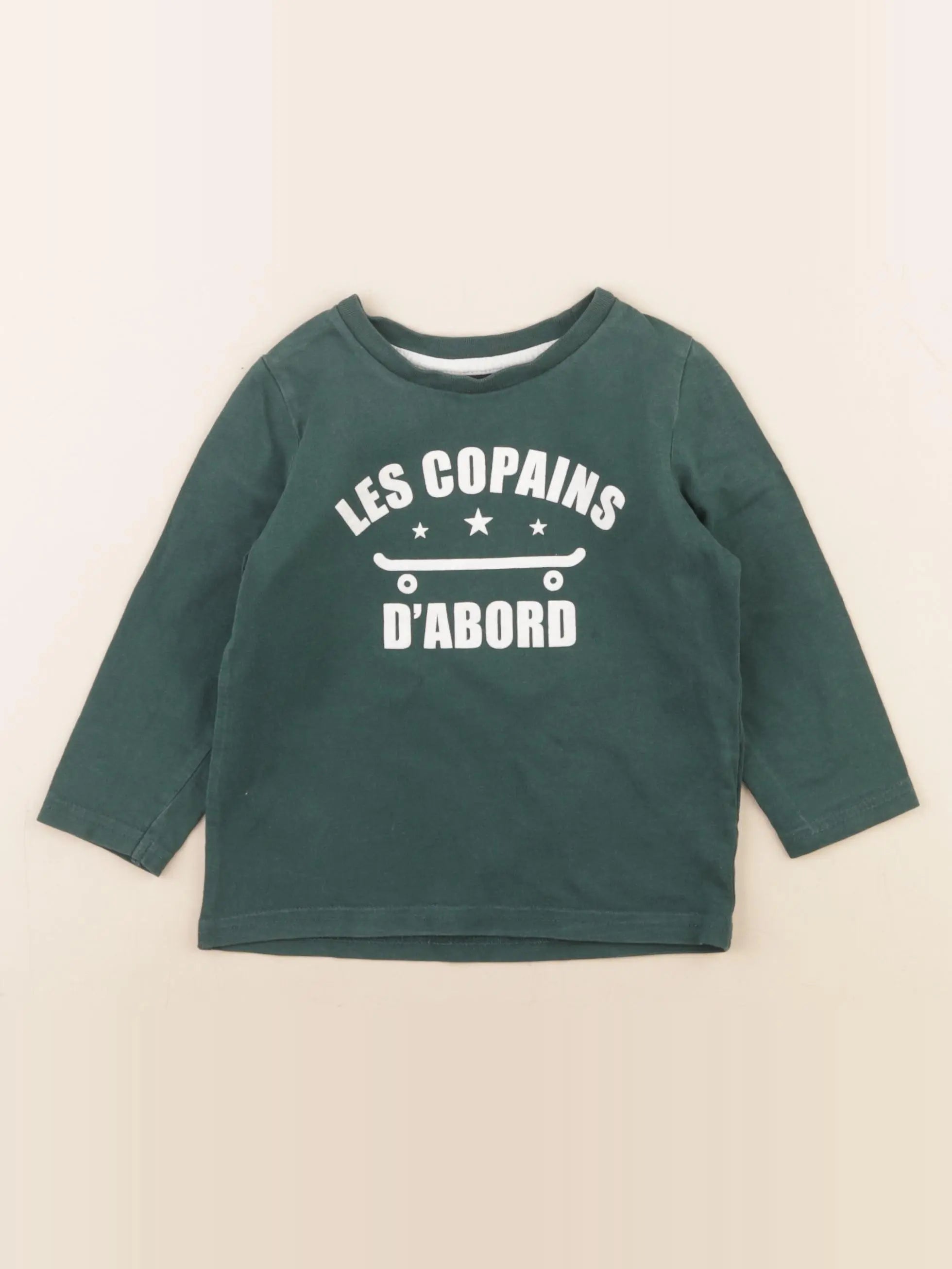Vertbaudet - tee-shirt velours vert - 2 ans