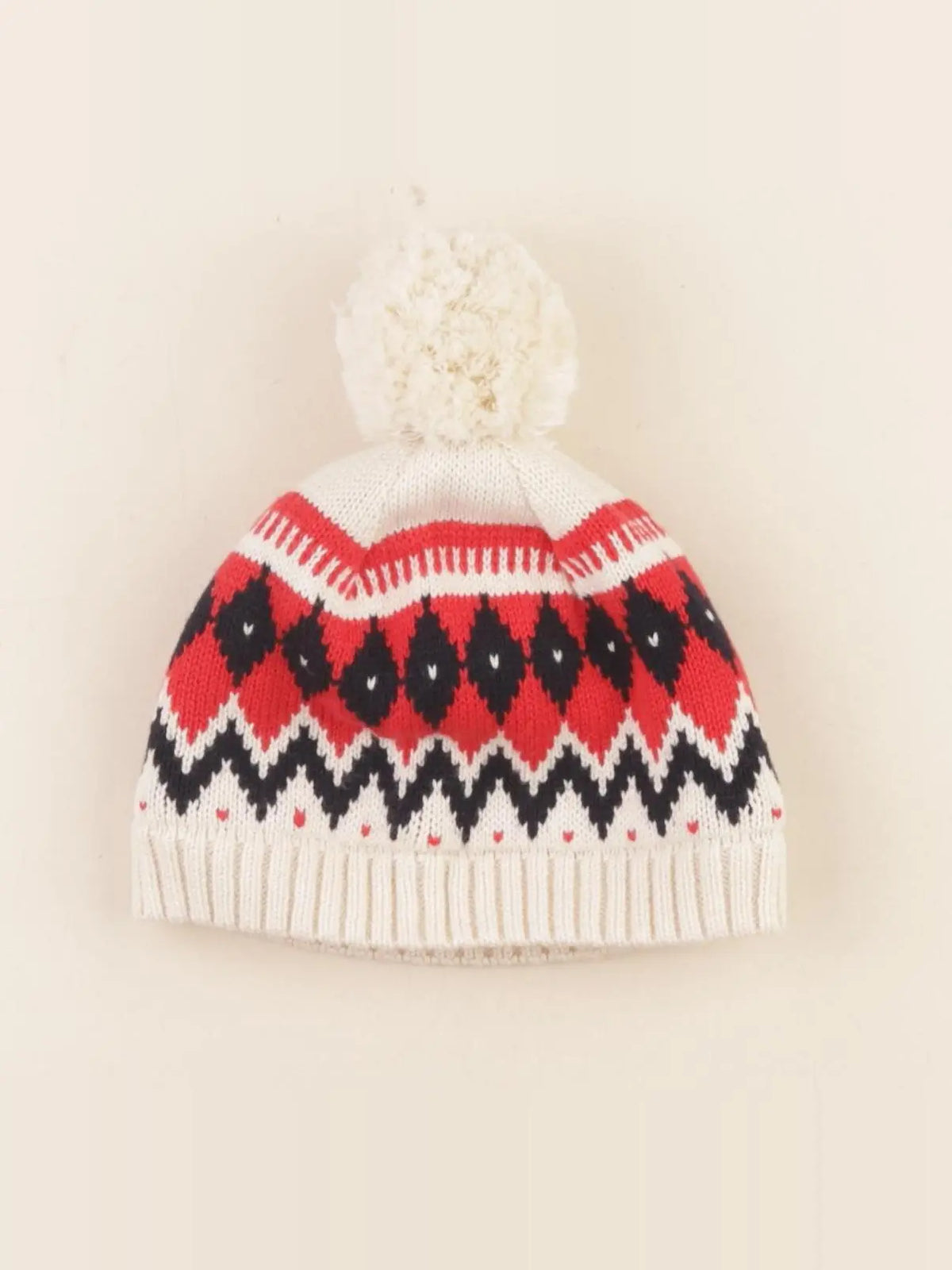 Petit Bateau - bonnet beige, rouge - 3/4 ans
