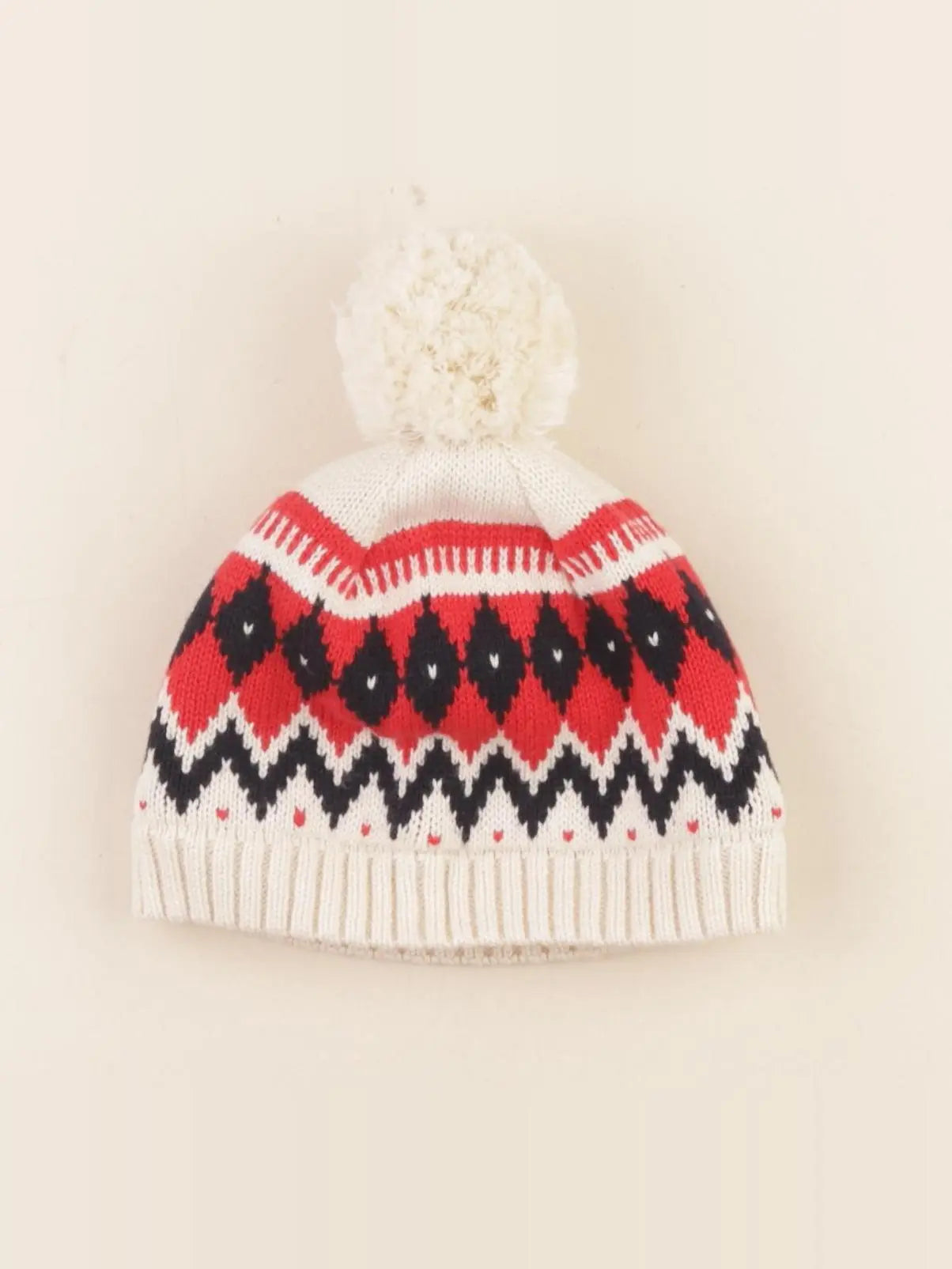 Petit Bateau - bonnet beige, rouge - 3/4 ans