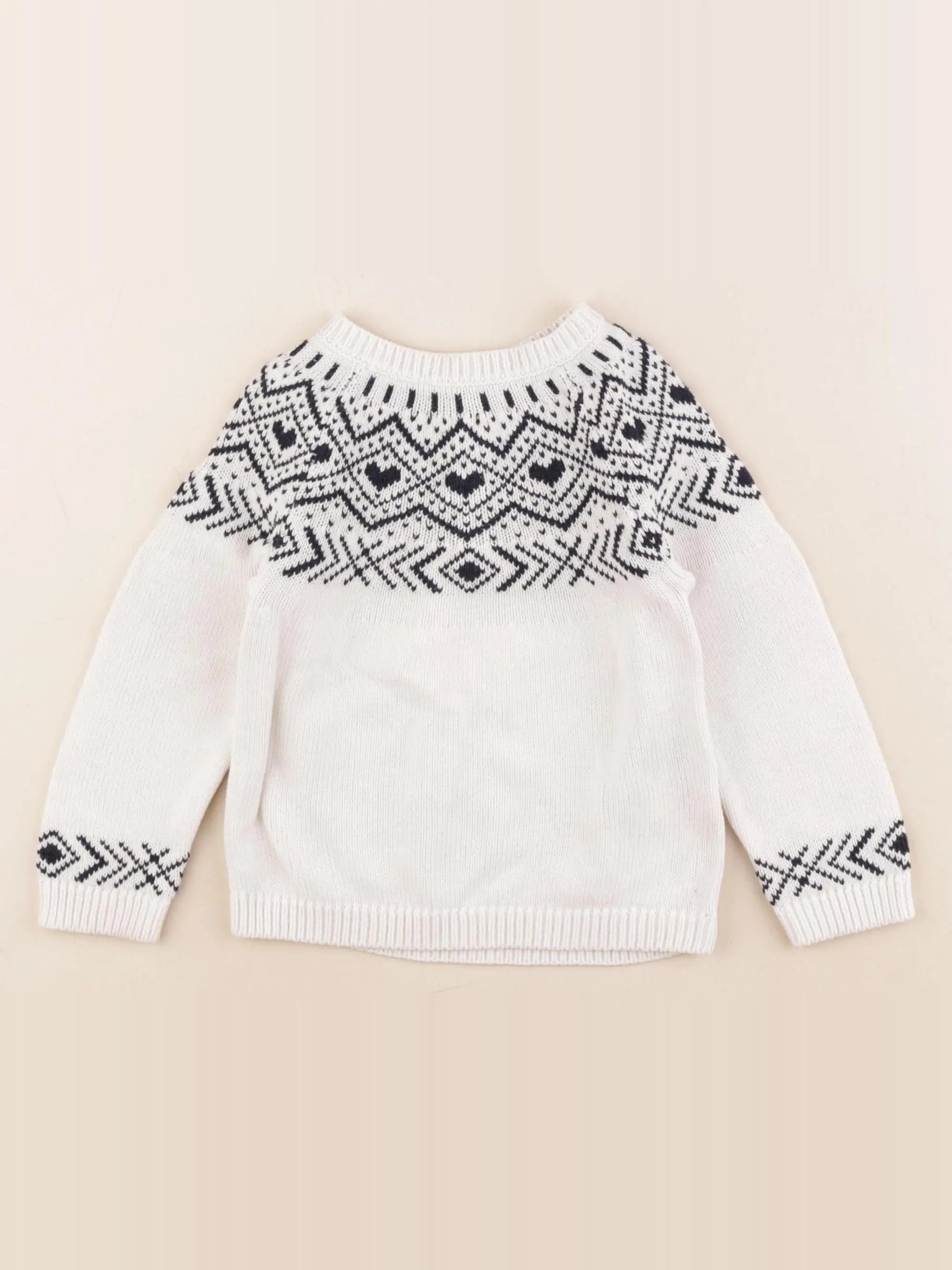 Vertbaudet - pull blanc, bleu - 24 mois